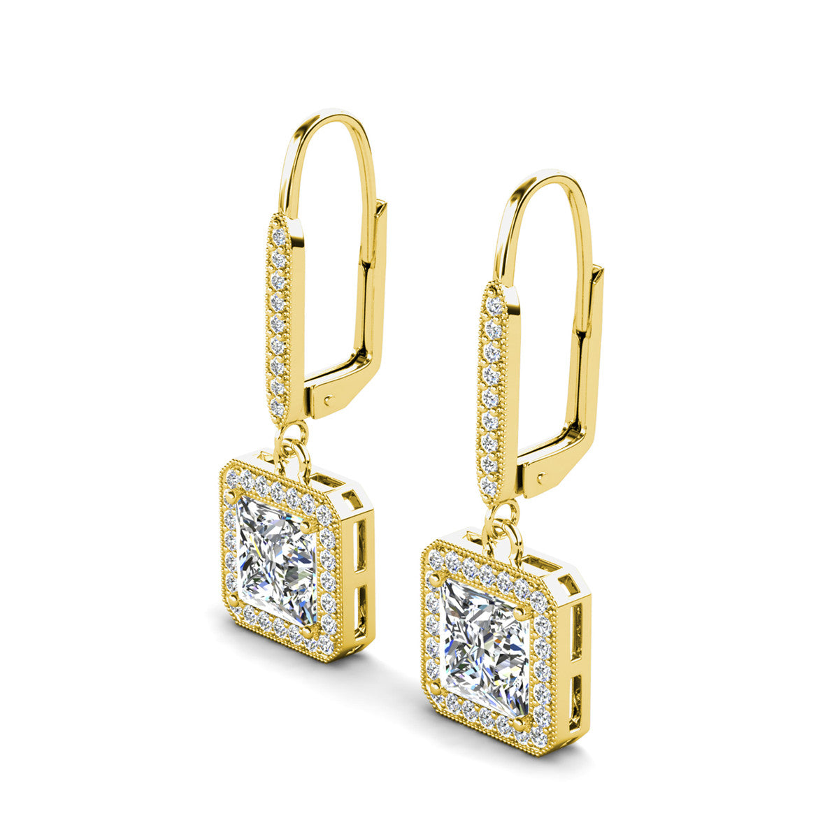 Ivy 18k White Gold Plated Halo Dangle Earrings with Princess Cut Simulated Diamond Crystals