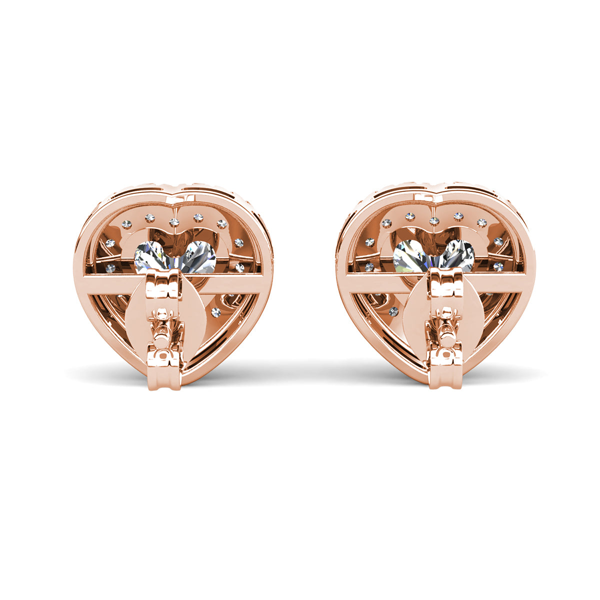 Coraline 18k White Gold Plated Silver Heart Stud Earrings with Simulated Diamond Crystals