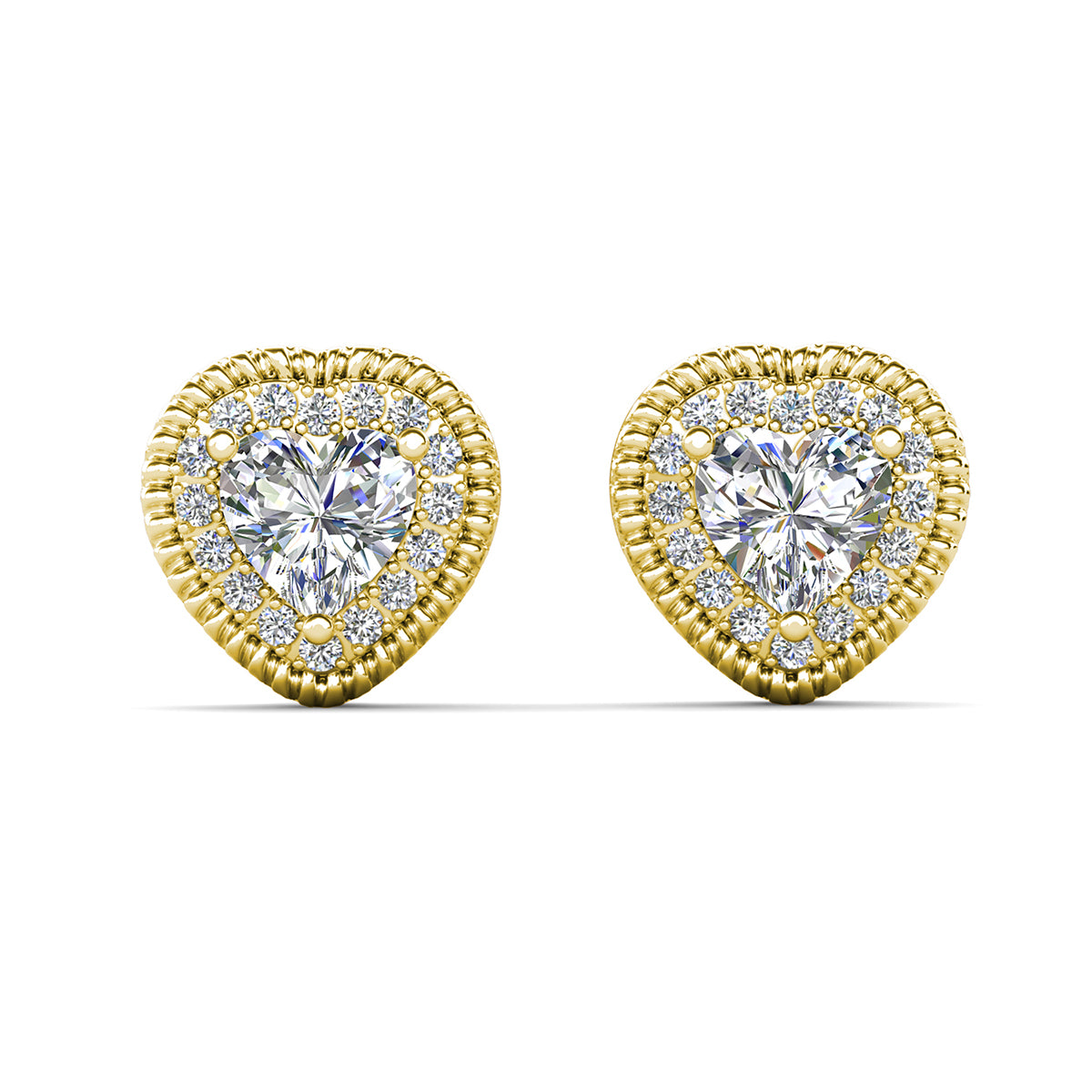 Coraline 18k White Gold Plated Silver Heart Stud Earrings with Simulated Diamond Crystals