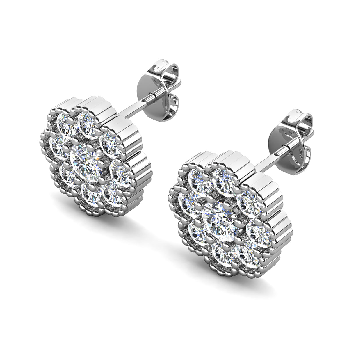 Alyssa 18k White Gold Plated Sterling Silver Flower Stud Earrings with Swarovski Crystals