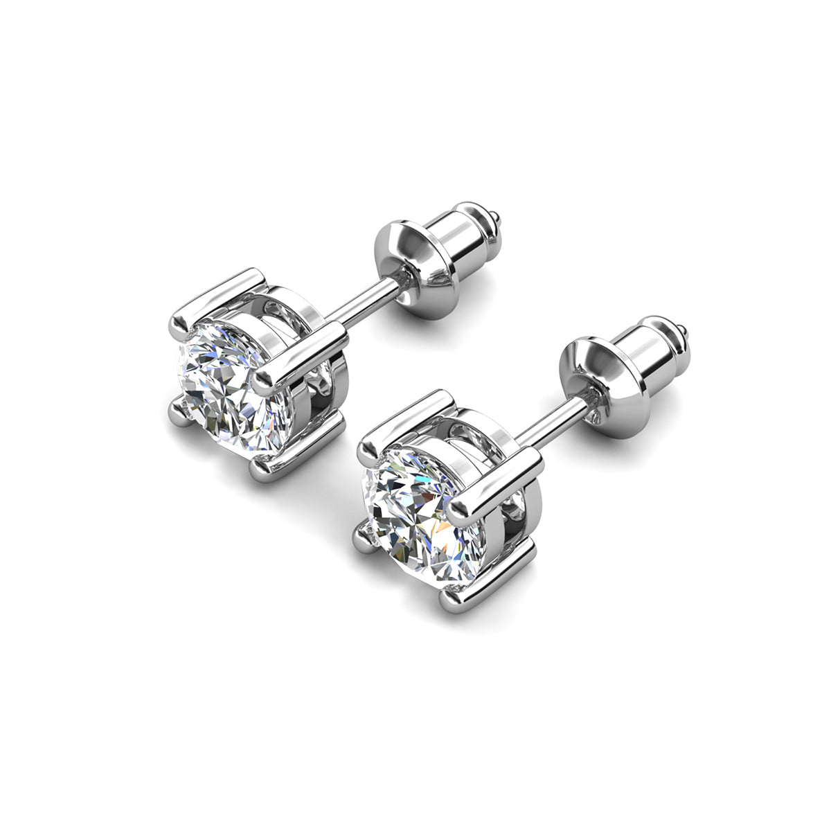 Mia 14k White Gold Plated Sterling Silver Stud Earrings with Simulated Diamond Crystals