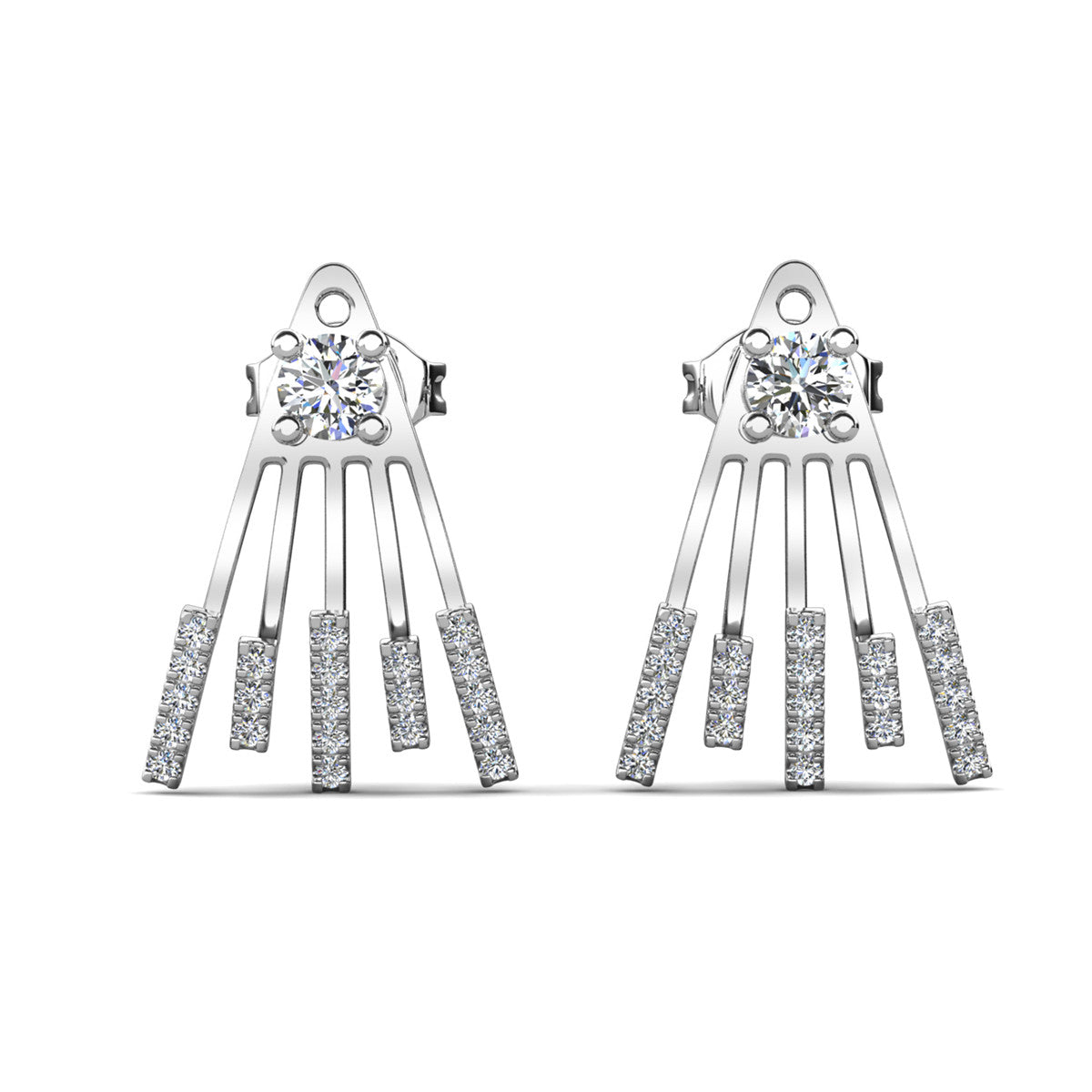 Angelina 18k 白金镀金耳钉，圆形切割方晶锆石吊爪设计