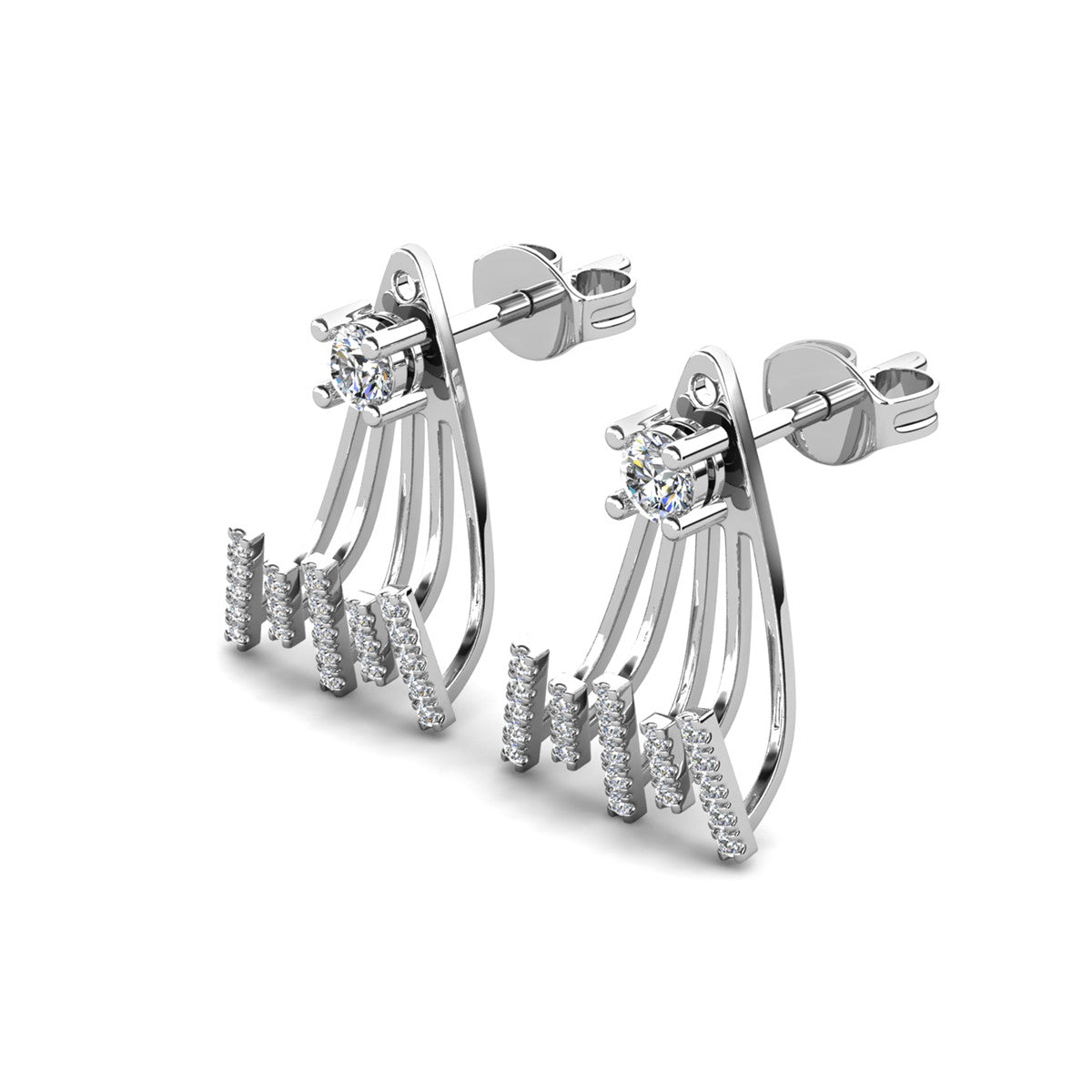 Angelina 18k 白金镀金耳钉，圆形切割方晶锆石吊爪设计