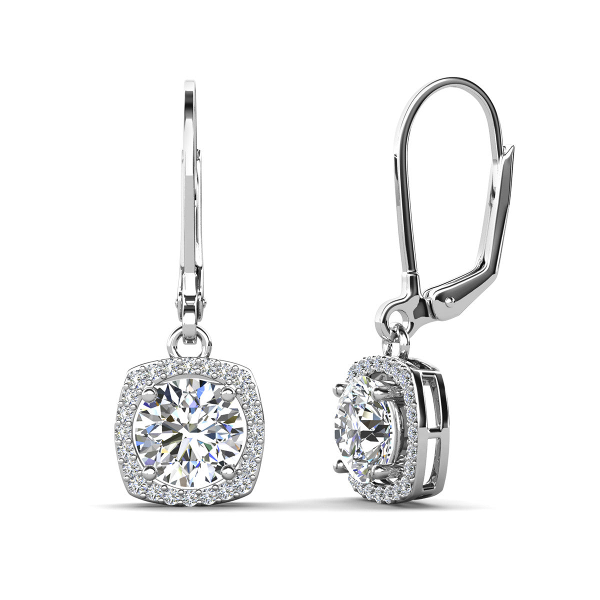 Freya 18k White Gold Plated Halo Drop Earrings with Simulated Diamond Crystals