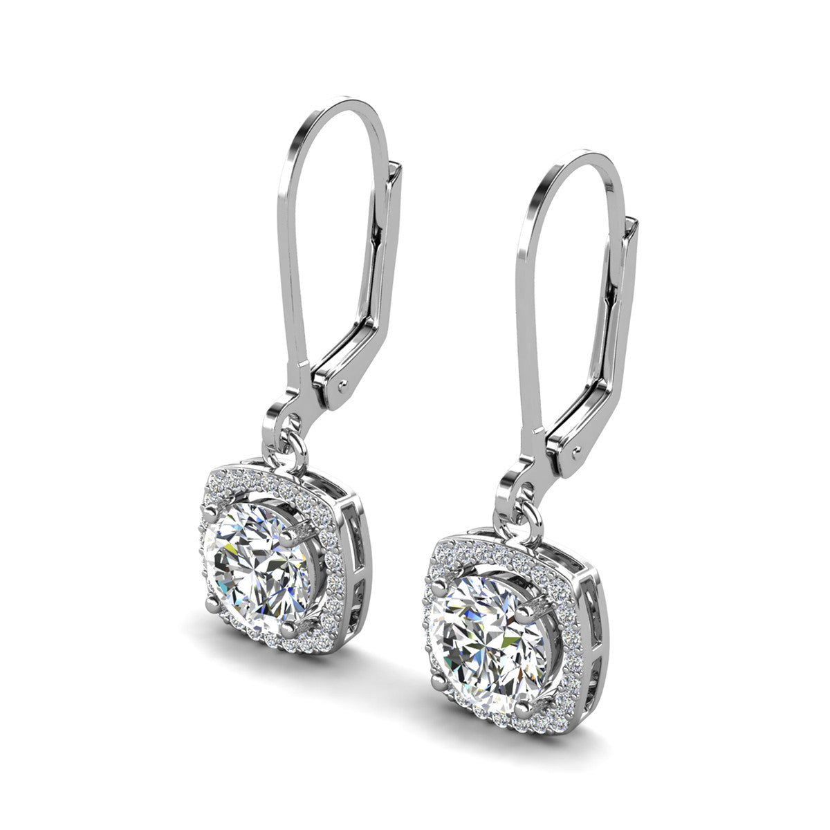Freya 18k White Gold Plated Halo Drop Earrings with Simulated Diamond Crystals