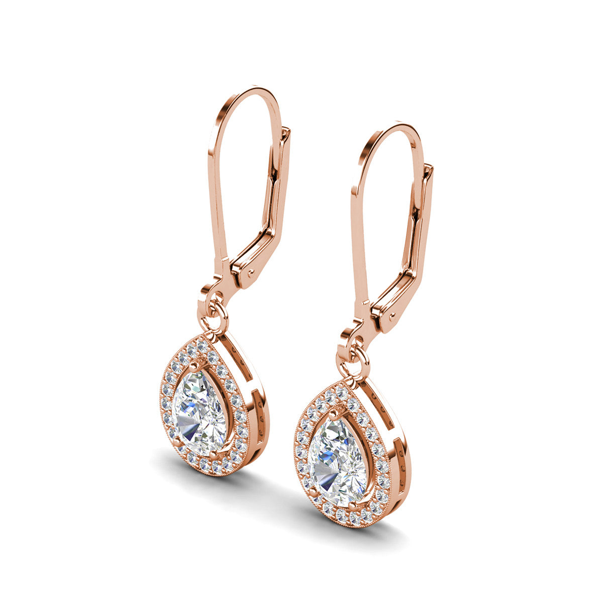 Izzy 18k White Gold Plated Halo Teardrop Dangle Earrings with Simulated Diamond Crystals