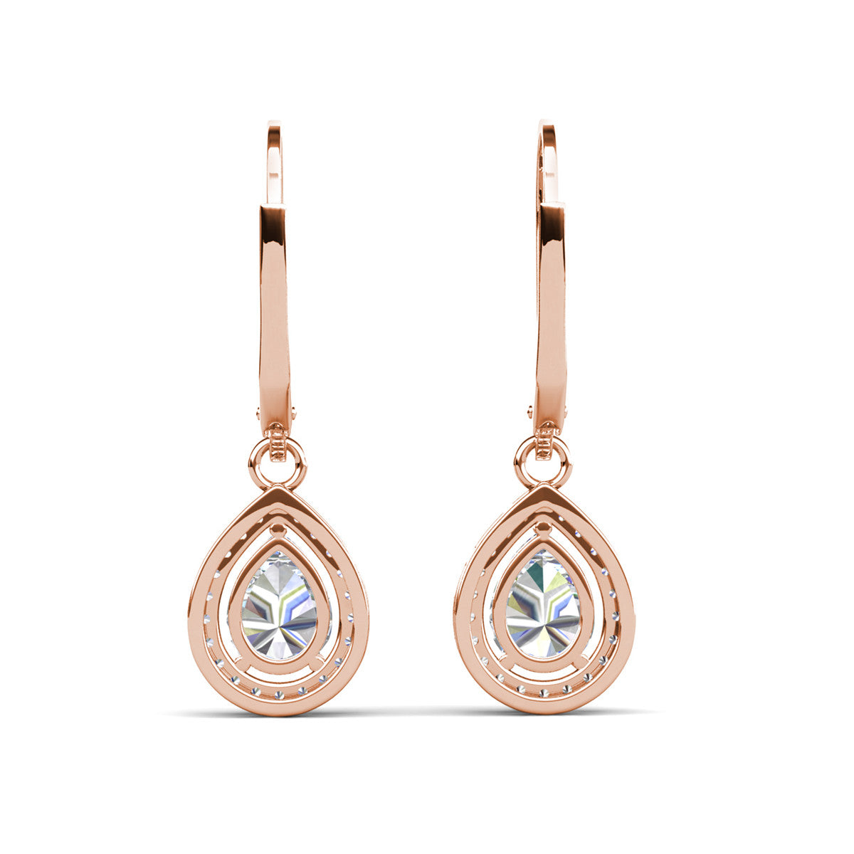 Izzy 18k White Gold Plated Halo Teardrop Dangle Earrings with Simulated Diamond Crystals