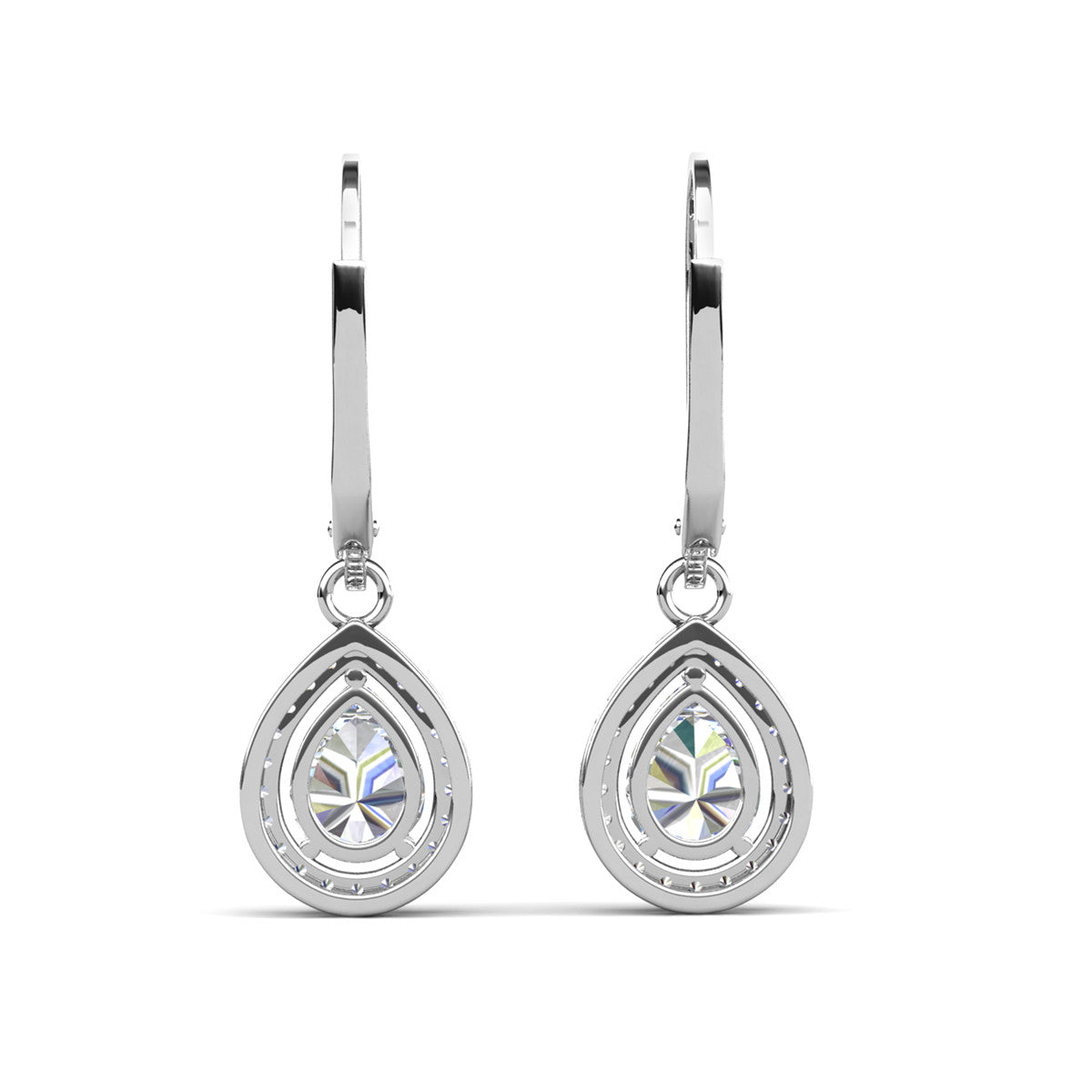 Izzy 18k White Gold Plated Halo Teardrop Dangle Earrings with Simulated Diamond Crystals