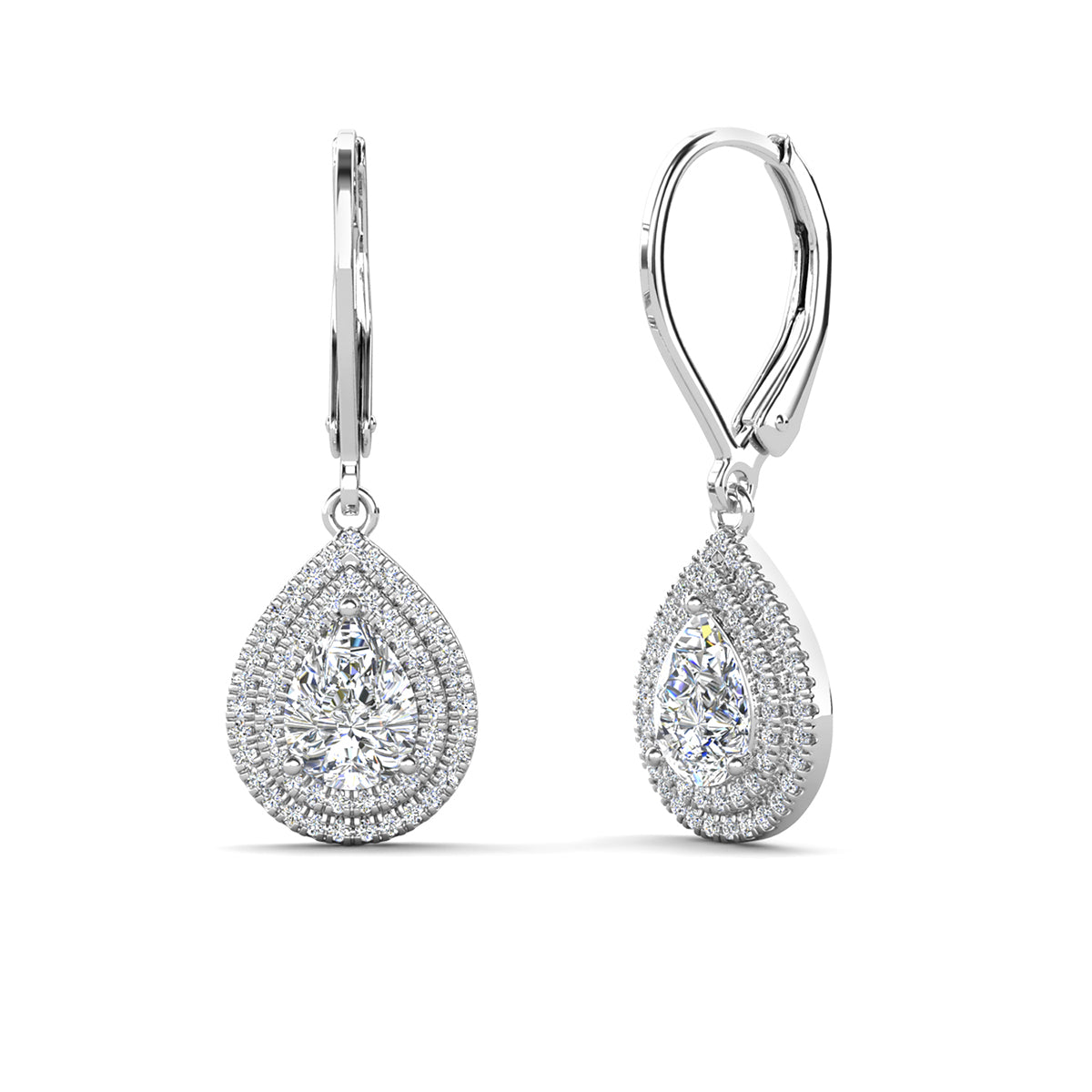 Aurelia 18k White Gold Plated Tear Drop Earrings with Simulated Diamond Crystals