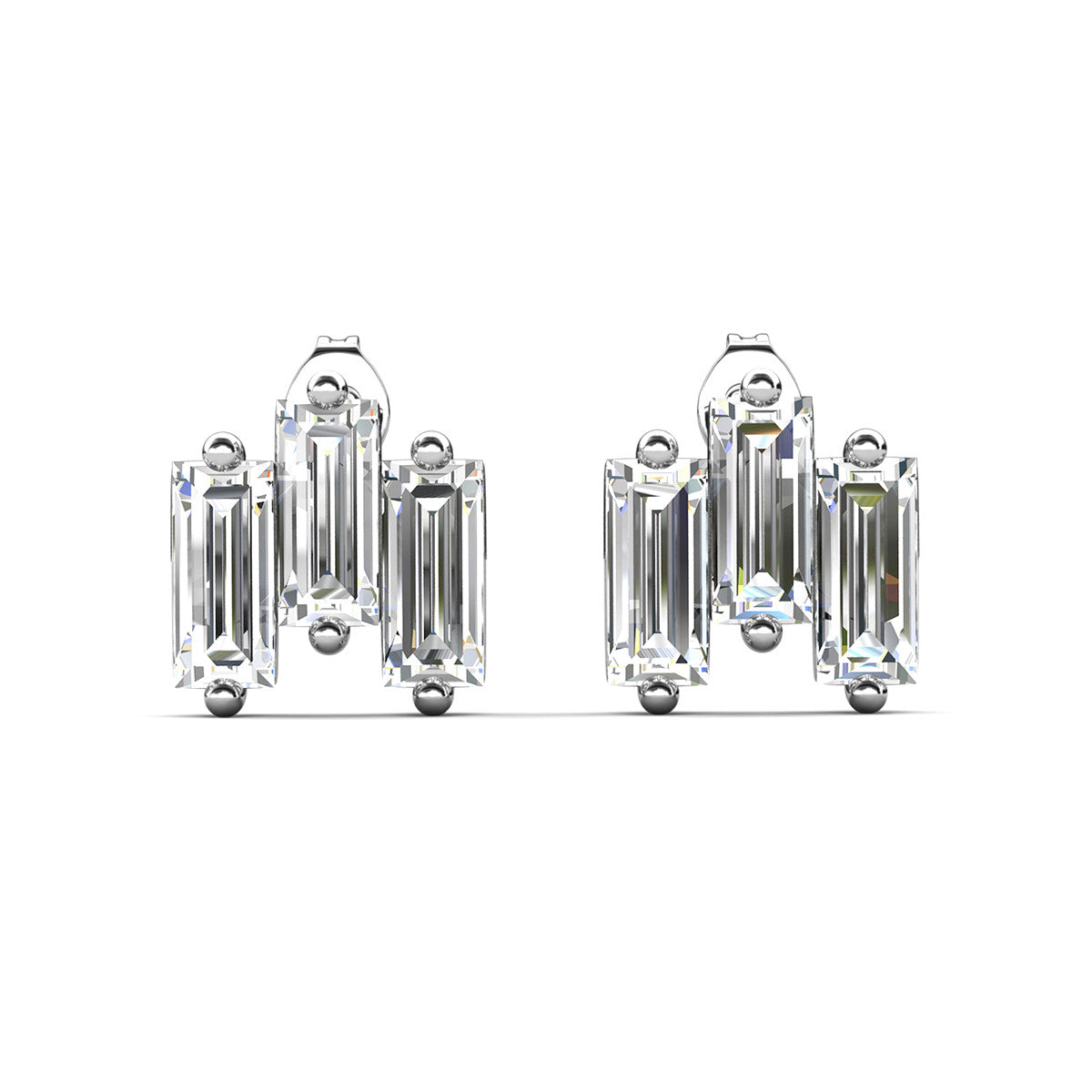 Jovie 18k White Gold Plated 3-Stone Stud Earrings with Swarovski Crystals