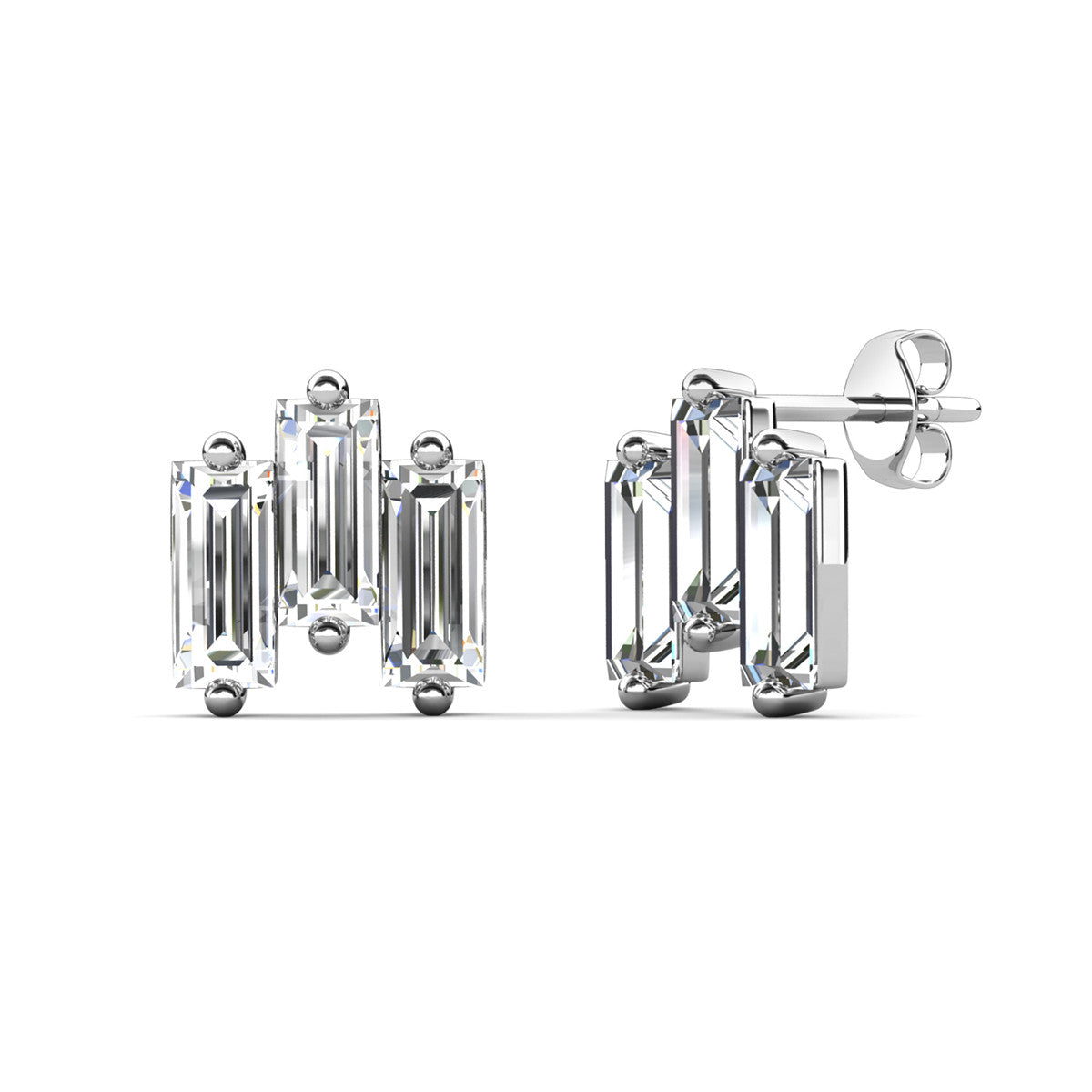 Jovie 18k White Gold Plated 3-Stone Stud Earrings with Swarovski Crystals