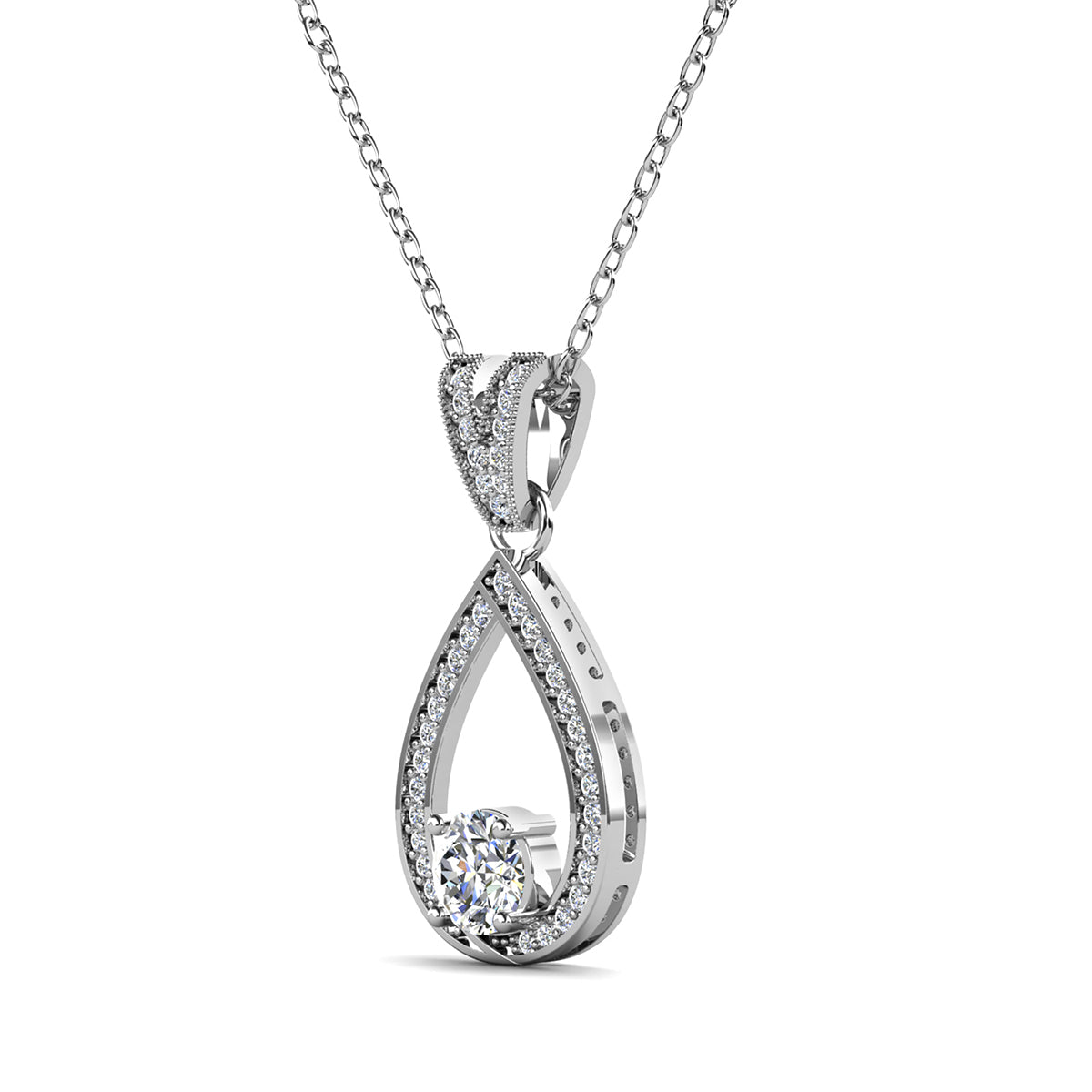 Arabella 18k White Gold Plated Teardrop Necklace with Simulated Diamond Crystals