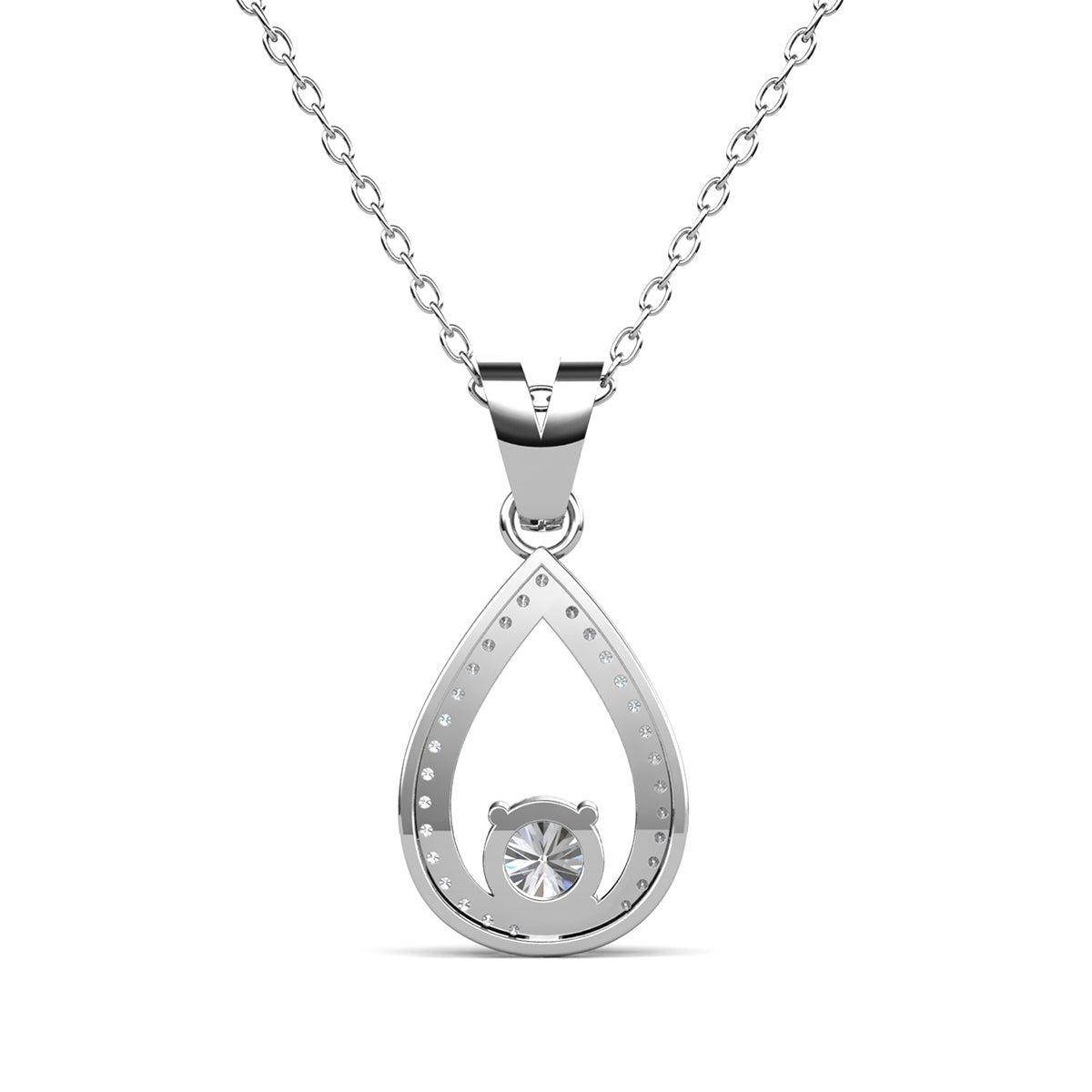 Arabella 18k White Gold Plated Teardrop Necklace with Simulated Diamond Crystals