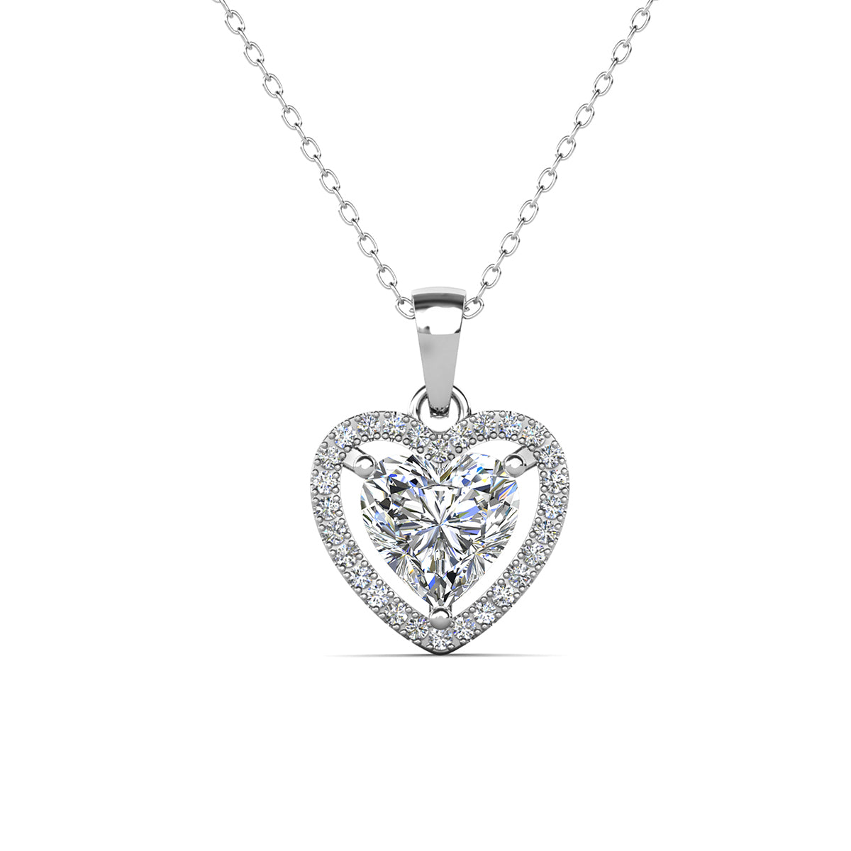 Amora 18k White Gold Plated Heart Necklace & Kindness and Light Green Bow Card