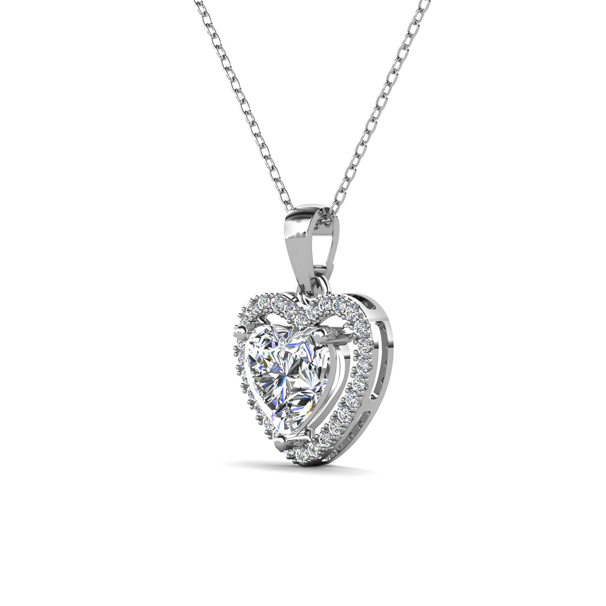 Amora 18k White Gold Plated Heart Necklace & Kindness and Light Green Bow Card