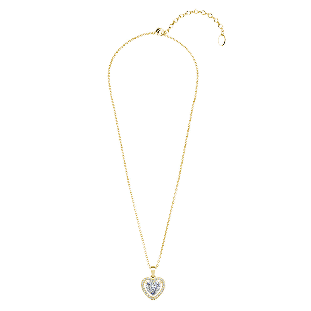 Amora 18k White Gold Plated Halo Heart Pendant Necklace with Simulated Diamond Crystals