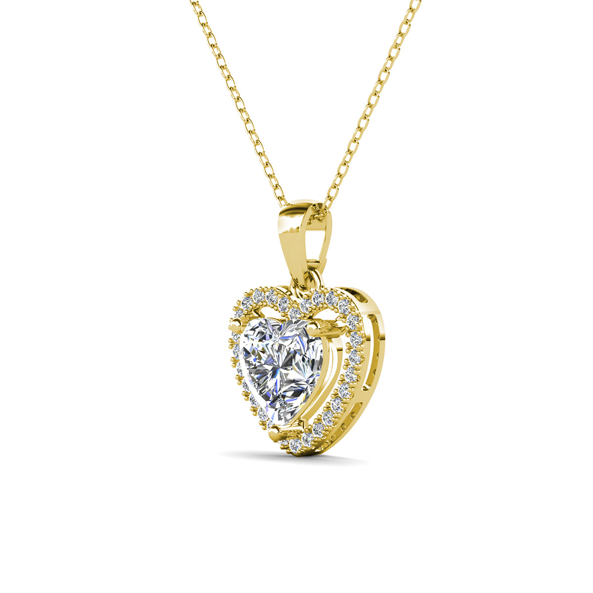 Amora 18k White Gold Plated Halo Heart Pendant Necklace with Simulated Diamond Crystals