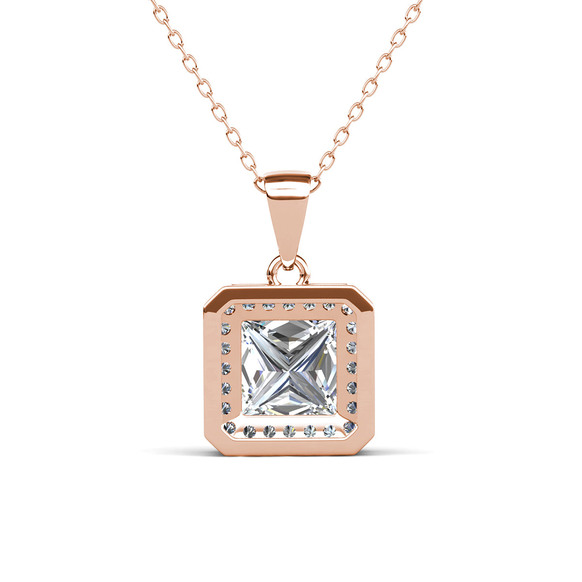 Ivy 18k White Gold Plated Halo Pendant Necklace with Simulated Diamond Crystals
