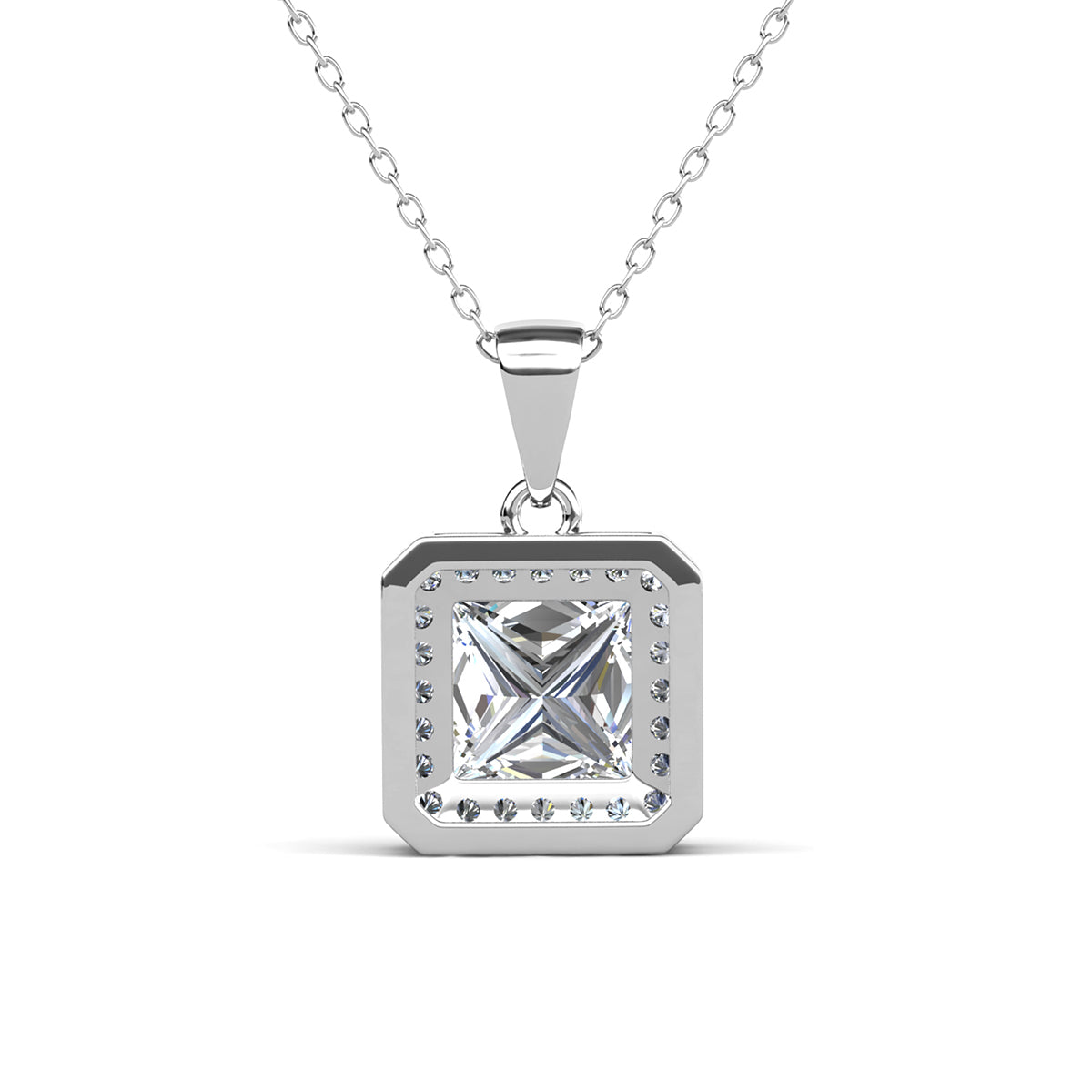 Ivy 18k White Gold Plated Halo Pendant Necklace with Simulated Diamond Crystals