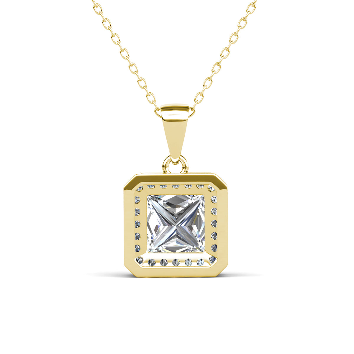 Ivy 18k White Gold Plated Halo Pendant Necklace with Simulated Diamond Crystals