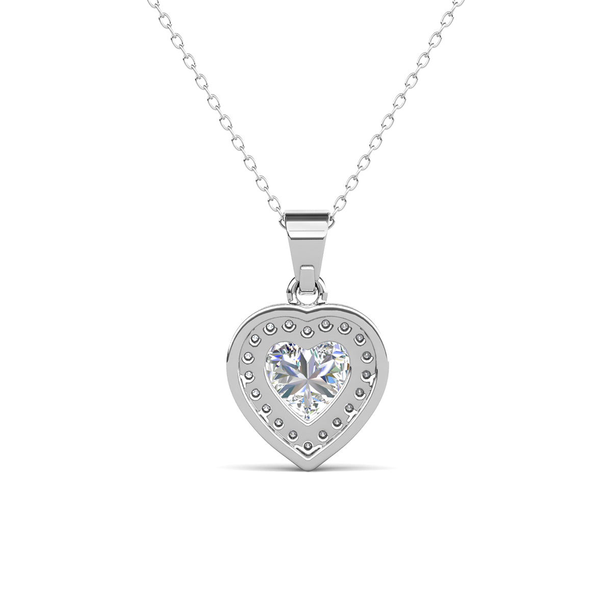 Coraline 18k White Gold Plated Heart Pendant Necklace with Simulated Diamond Crystals