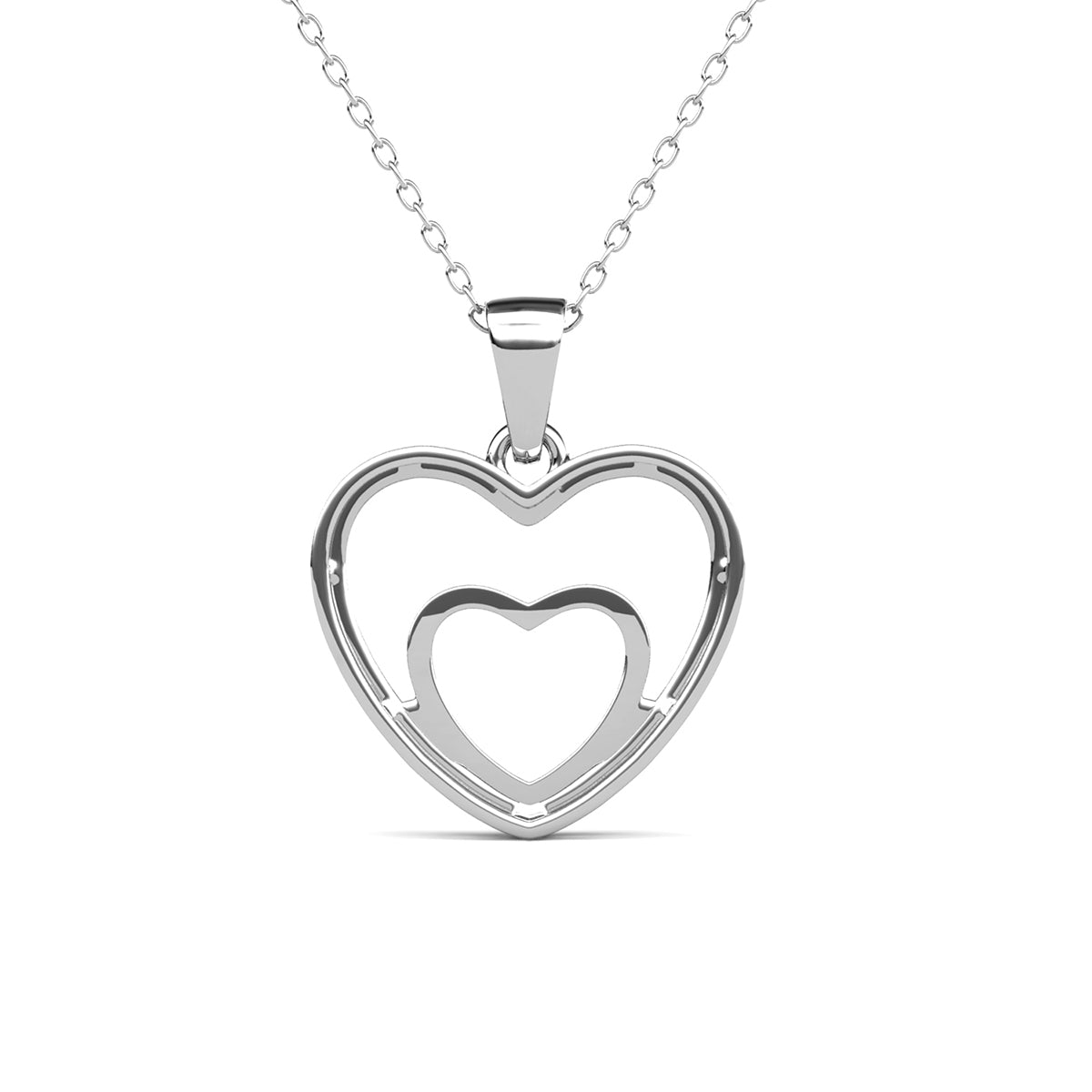 Amorette 18k White Gold Plated Double Heart Pendant Necklace with Pave Simulated Diamond Crystals