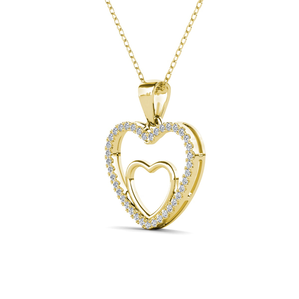 Amorette 18k White Gold Plated Double Heart Pendant Necklace with Pave Simulated Diamond Crystals