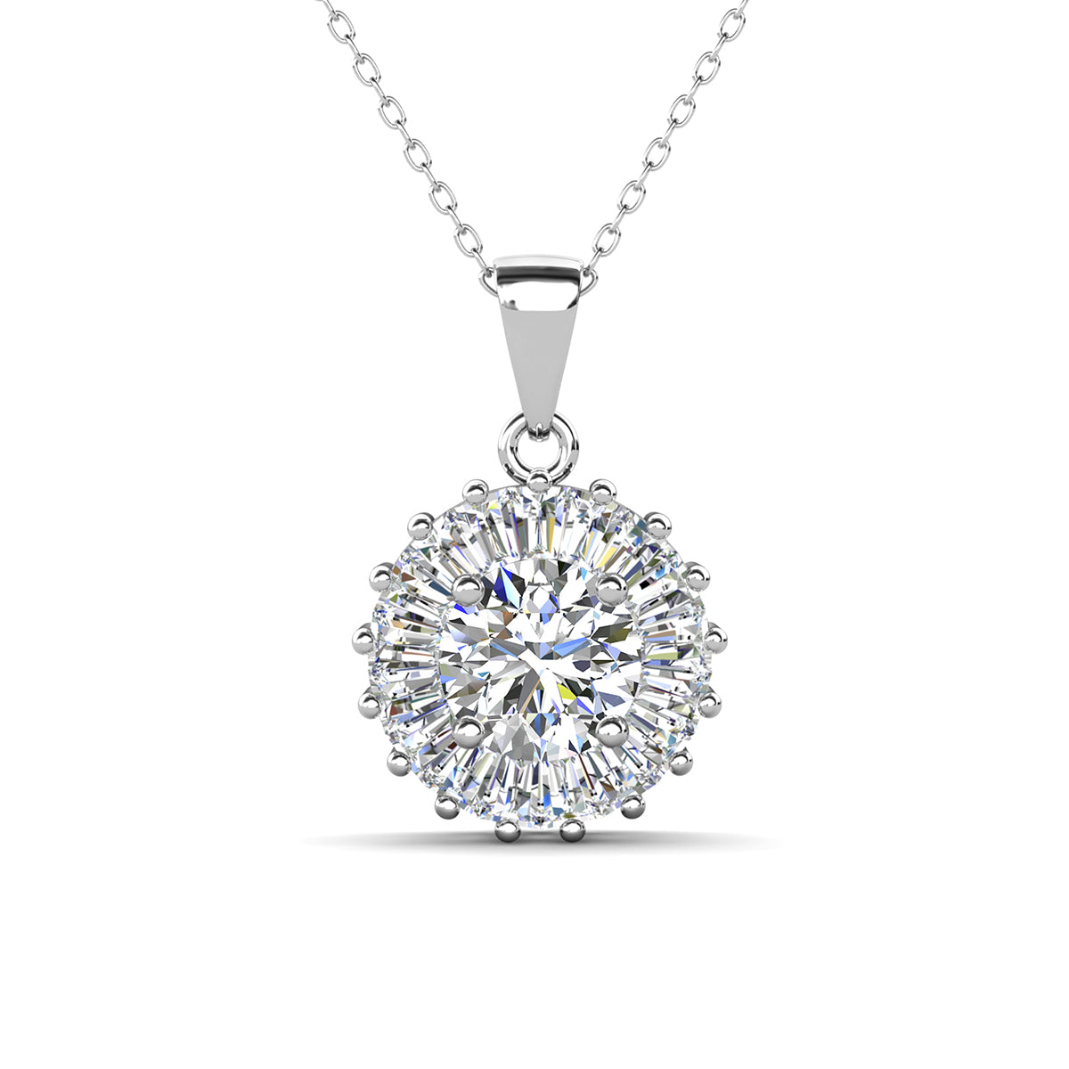 Ellee 18k White Gold Plated Silver Pendant Necklace with Simulated Diamond Crystals