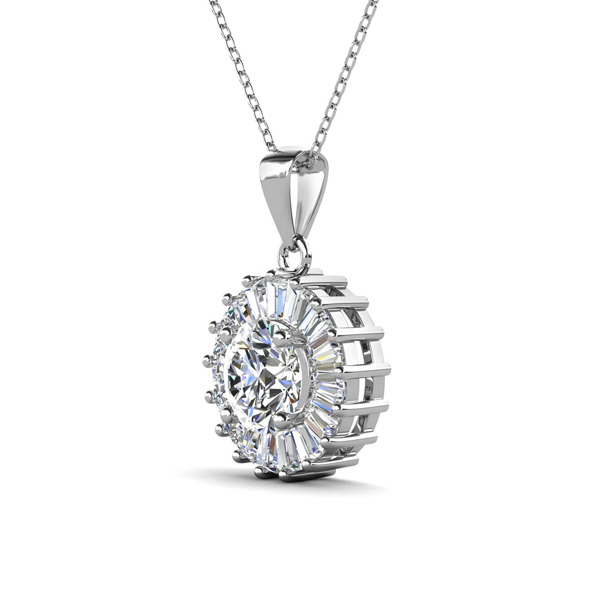 Ellee 18k White Gold Plated Silver Pendant Necklace with Simulated Diamond Crystals