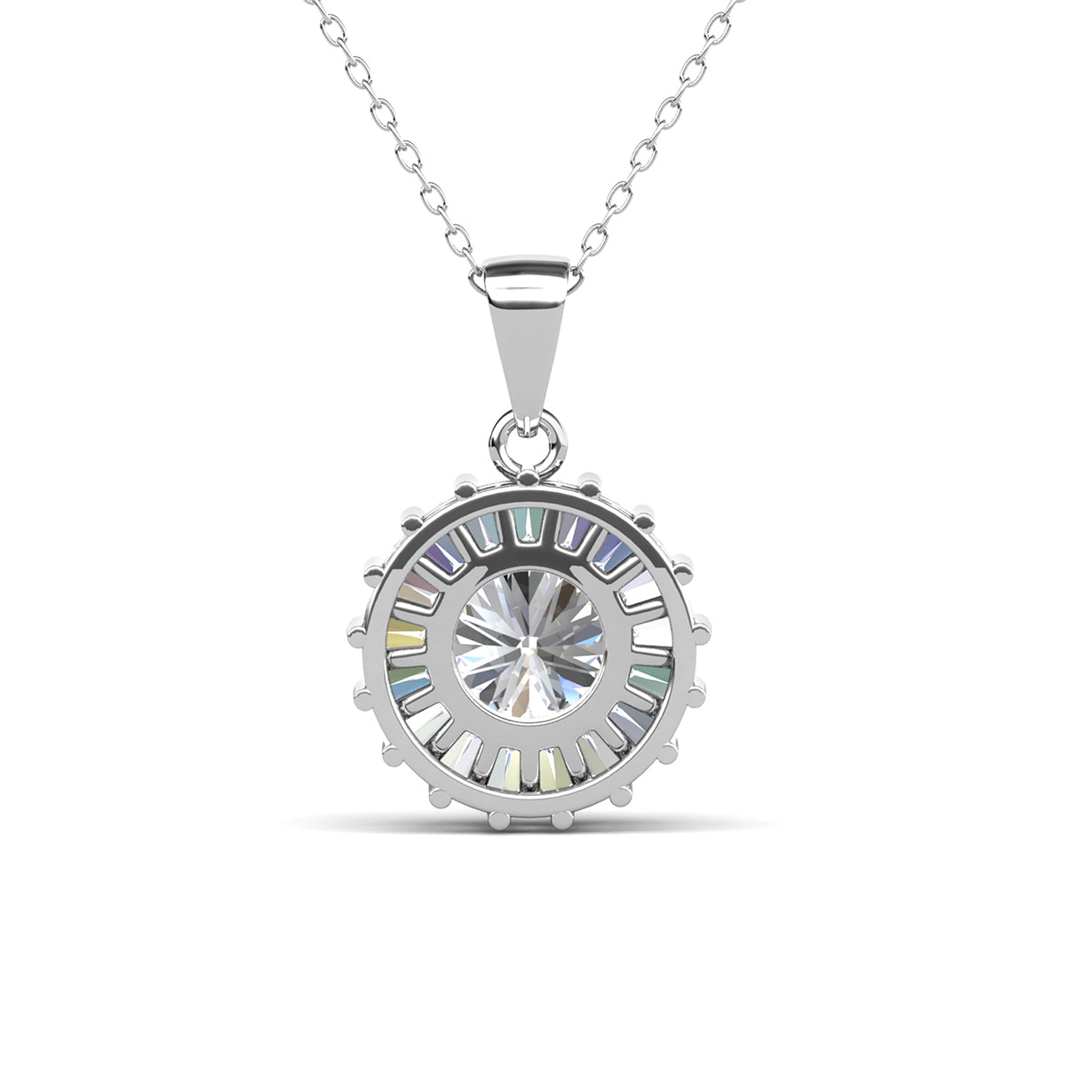 Ellee 18k White Gold Plated Silver Pendant Necklace with Simulated Diamond Crystals