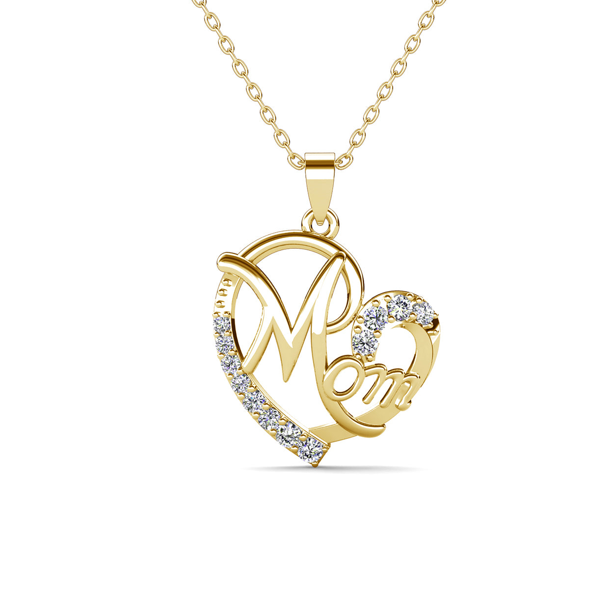Persephone 18k White Gold Plated Mom Heart Pendant Necklace with Simulated Diamond Crystals