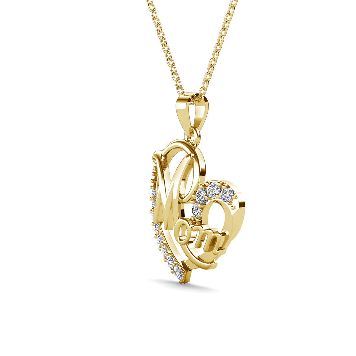 Persephone 18k White Gold Plated Mom Heart Pendant Necklace with Simulated Diamond Crystals