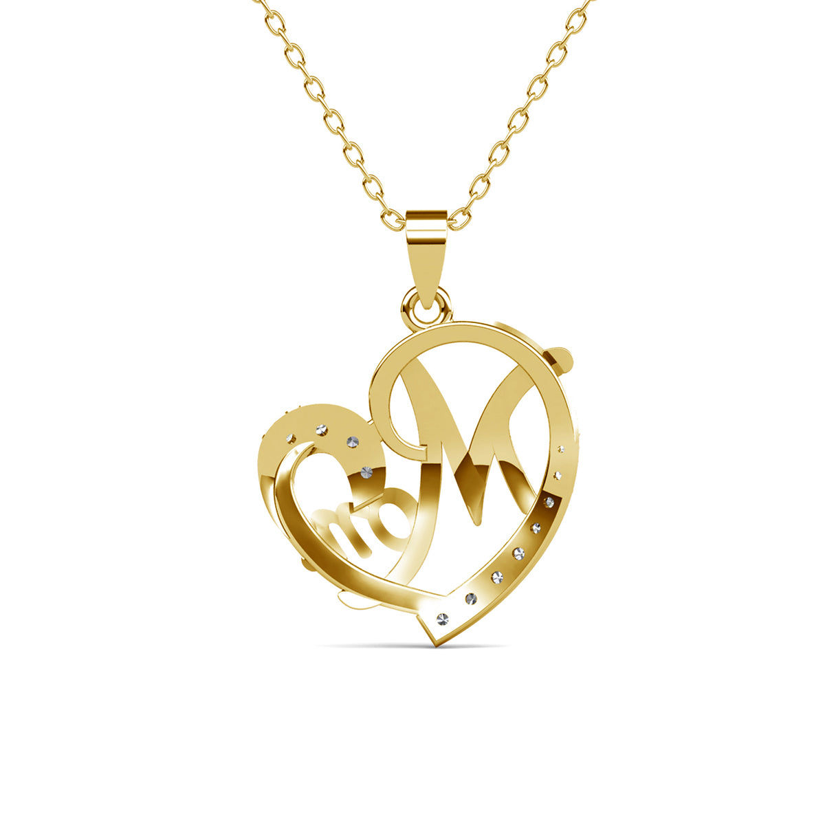 Persephone 18k White Gold Plated Mom Heart Pendant Necklace with Simulated Diamond Crystals