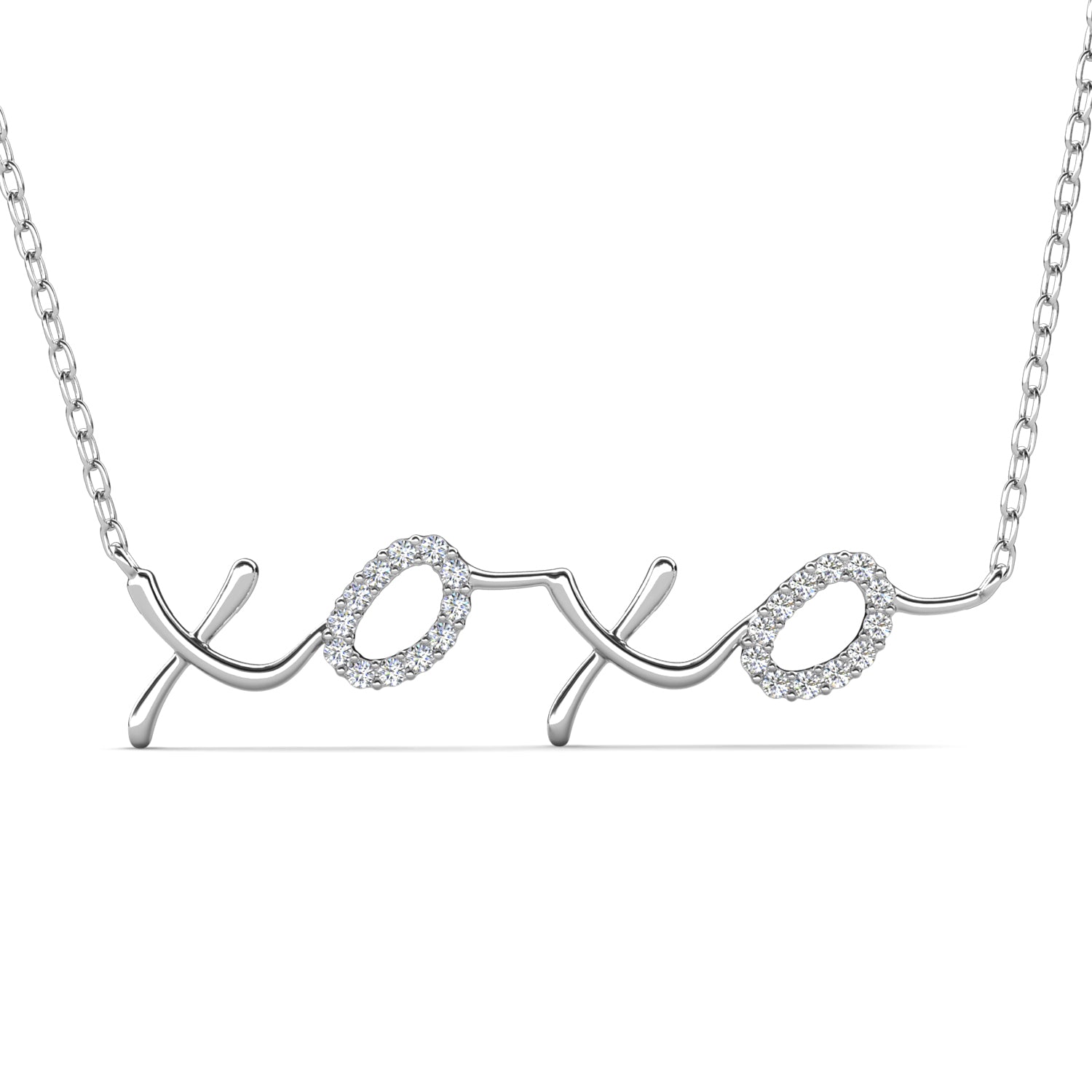 Jocelyn 18k White Gold Plated XOXO Pendant Necklace with Swarovski Crystals