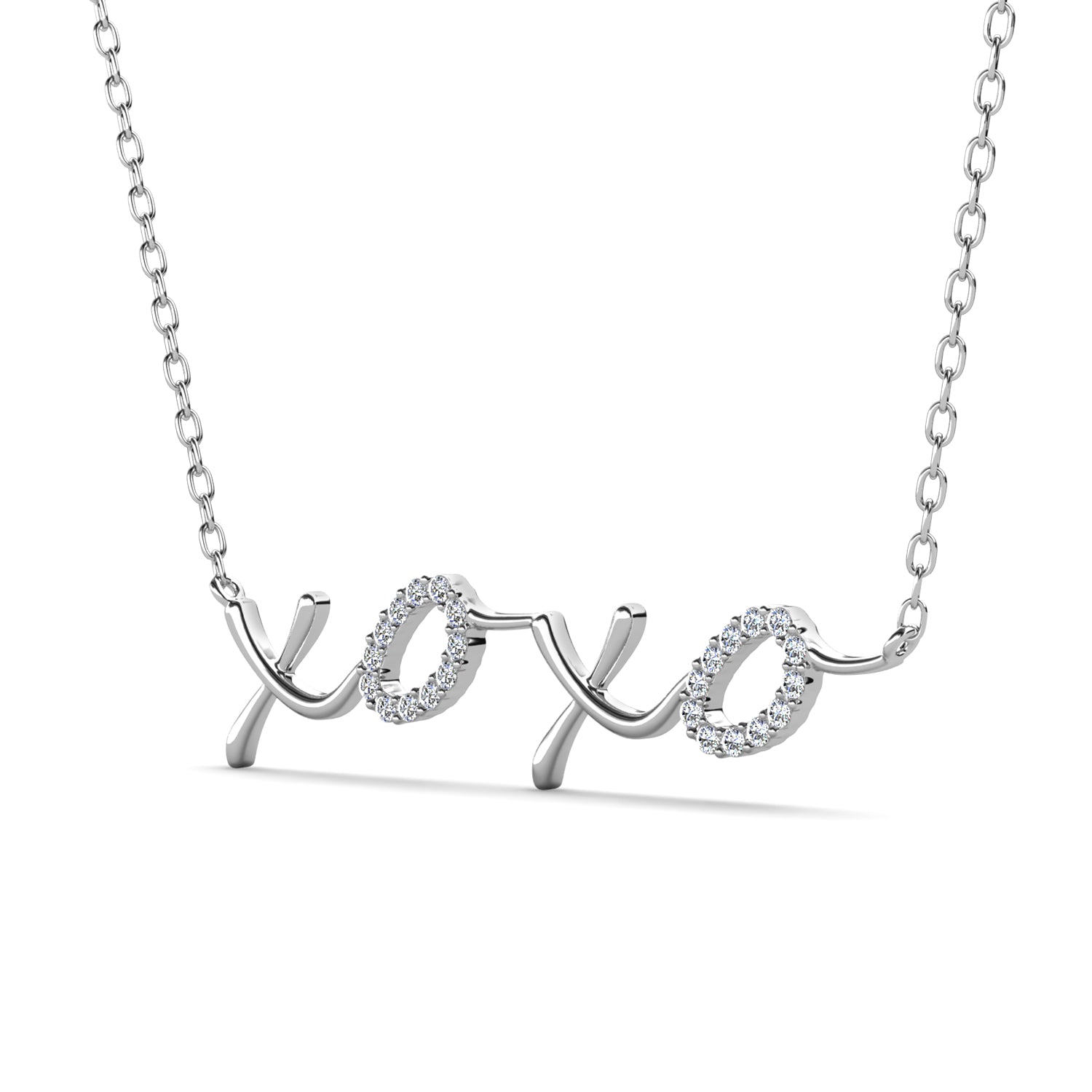 Jocelyn 18k White Gold Plated XOXO Pendant Necklace with Swarovski Crystals