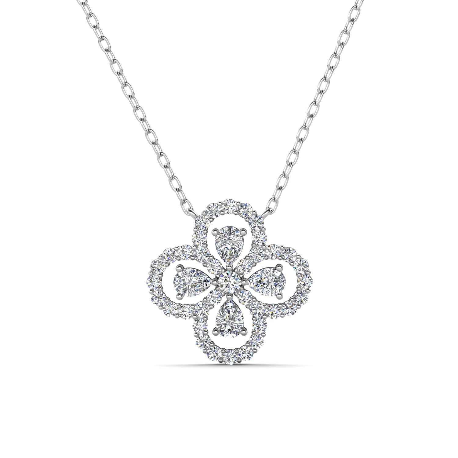 Marie 18k White Gold Plated Clover/Flower Pendant Necklace with Swarovski Crystals