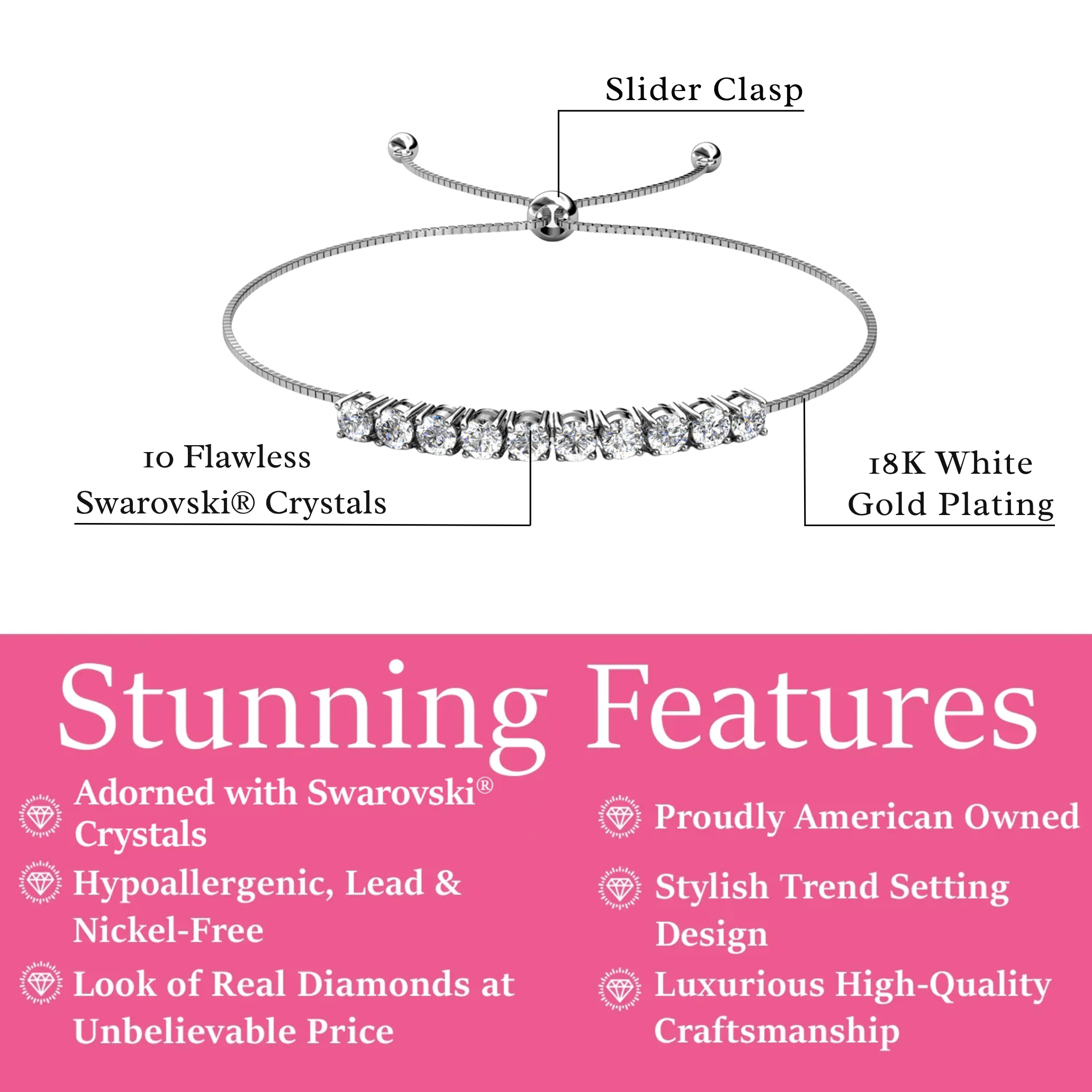 Cameron 18k White Gold Plated Bracelet with Swarovski Crystals