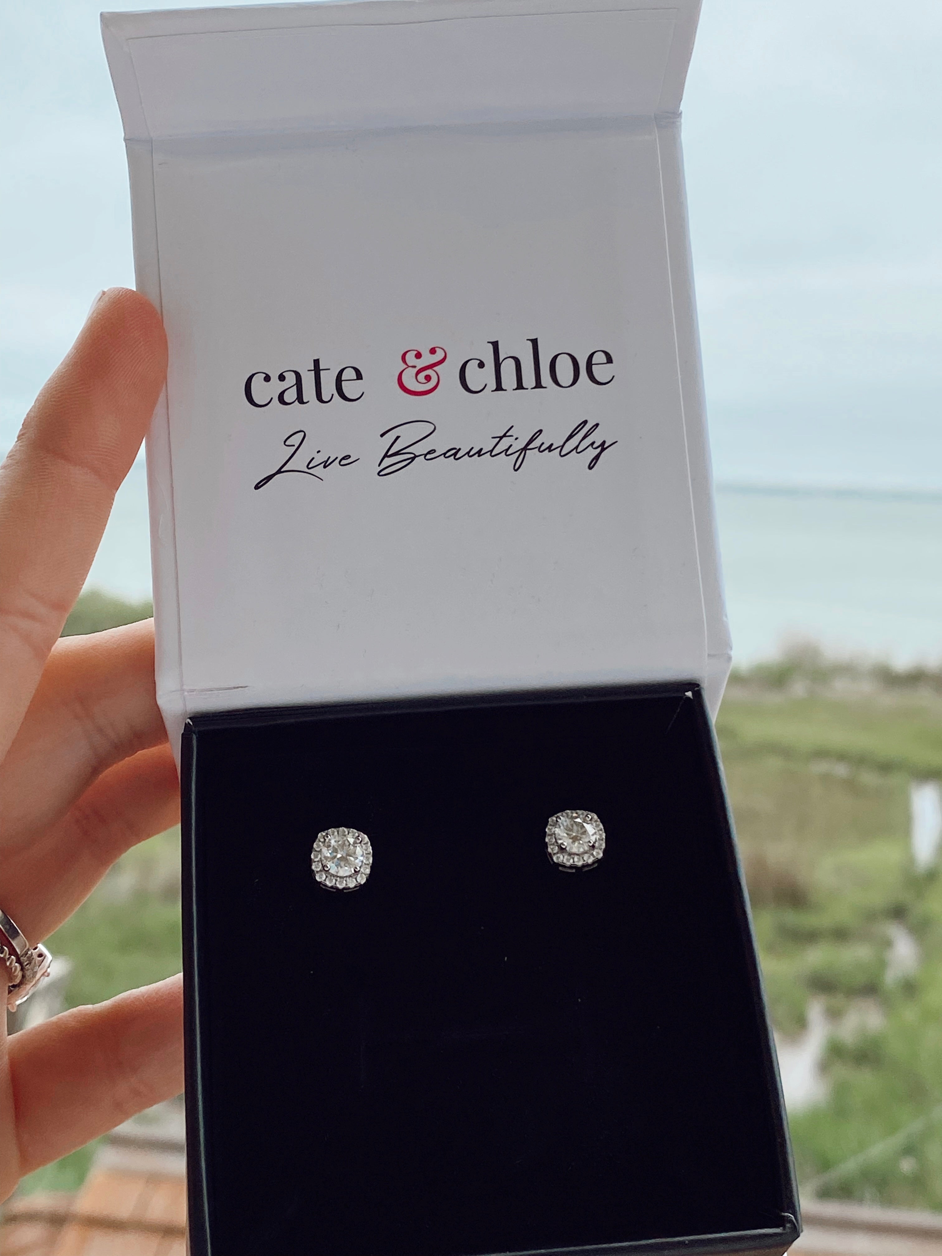 Moissanite by Cate & Chloe Hannah Sterling Silver Stud Earrings with Moissanite Crystals