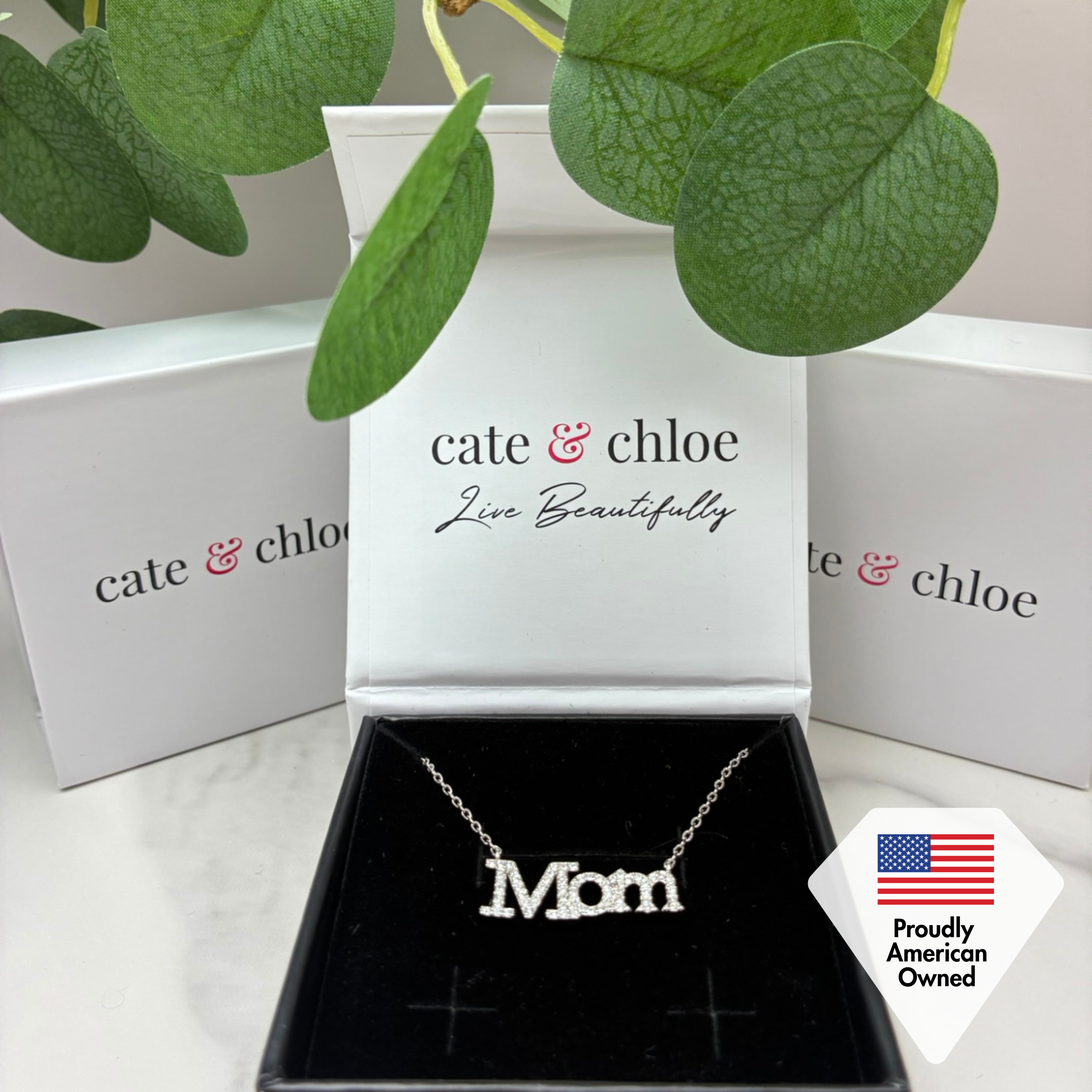 Carrie 18k White Gold Plated Mom Necklace with Swarovski Crystals