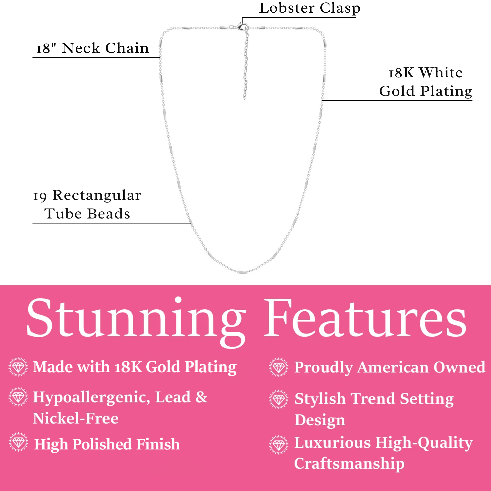Cassidy 18k White Gold Plated Stacking Necklace Chain