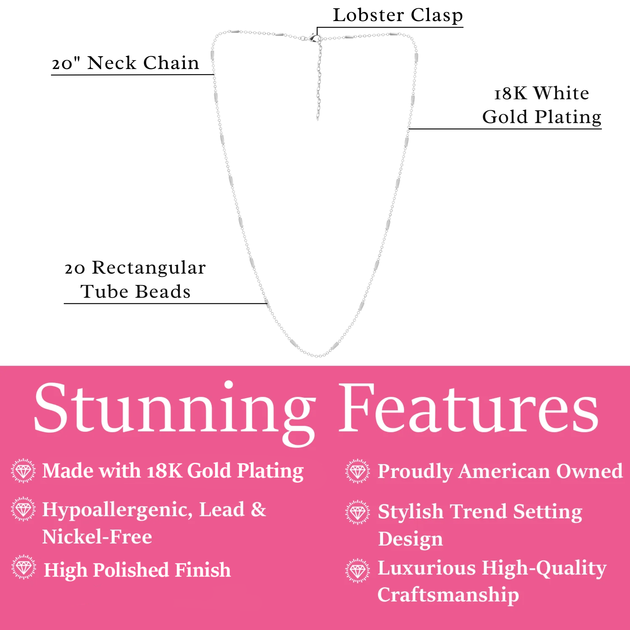 Cassidy 18k White Gold Plated Stacking Necklace Chain