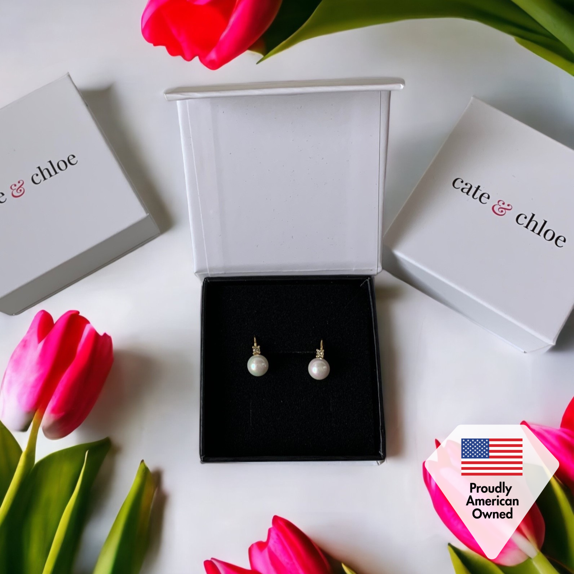 Cassie 18k White Gold Plated Pearl Drop Earrings with Swarovski Crystals