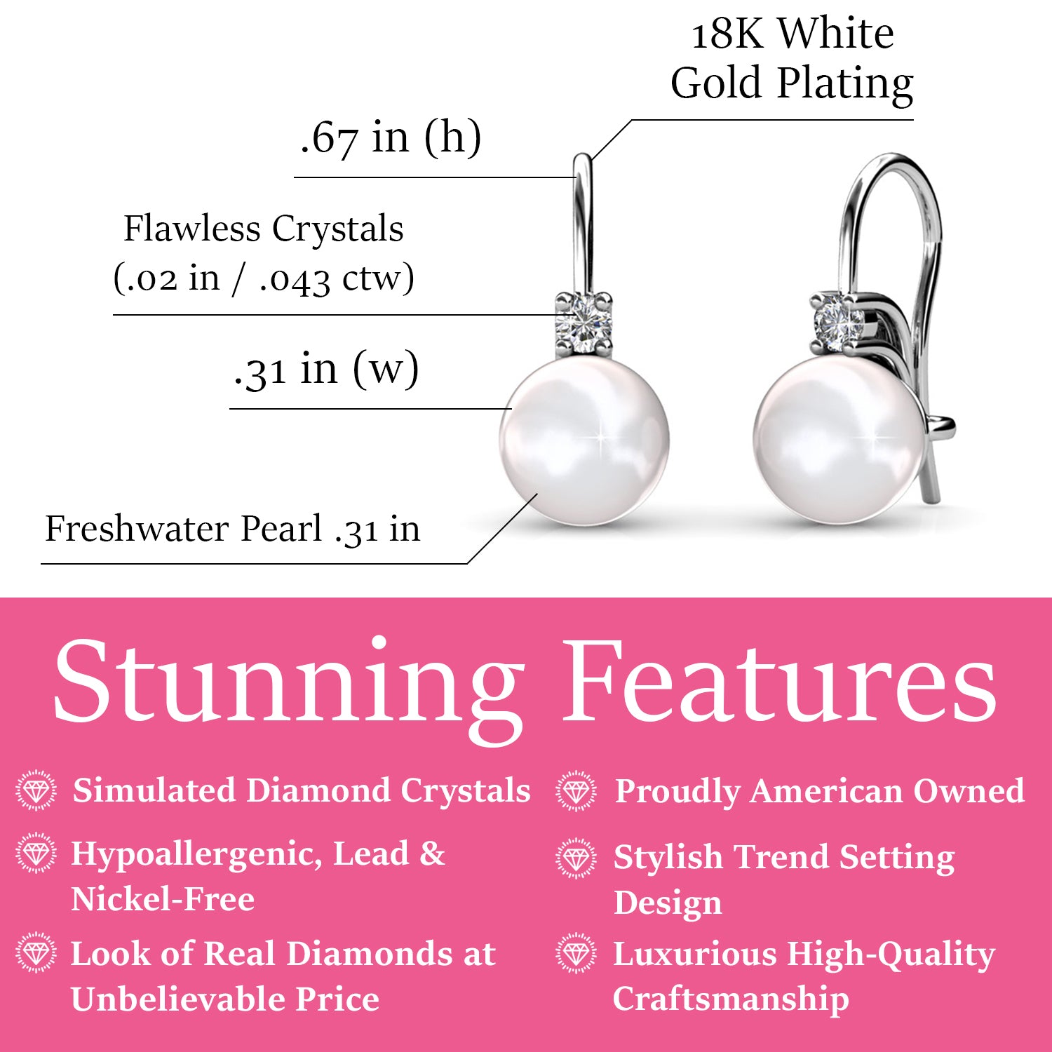 Cassie 18k 白金淡水珍珠水晶吊式耳环