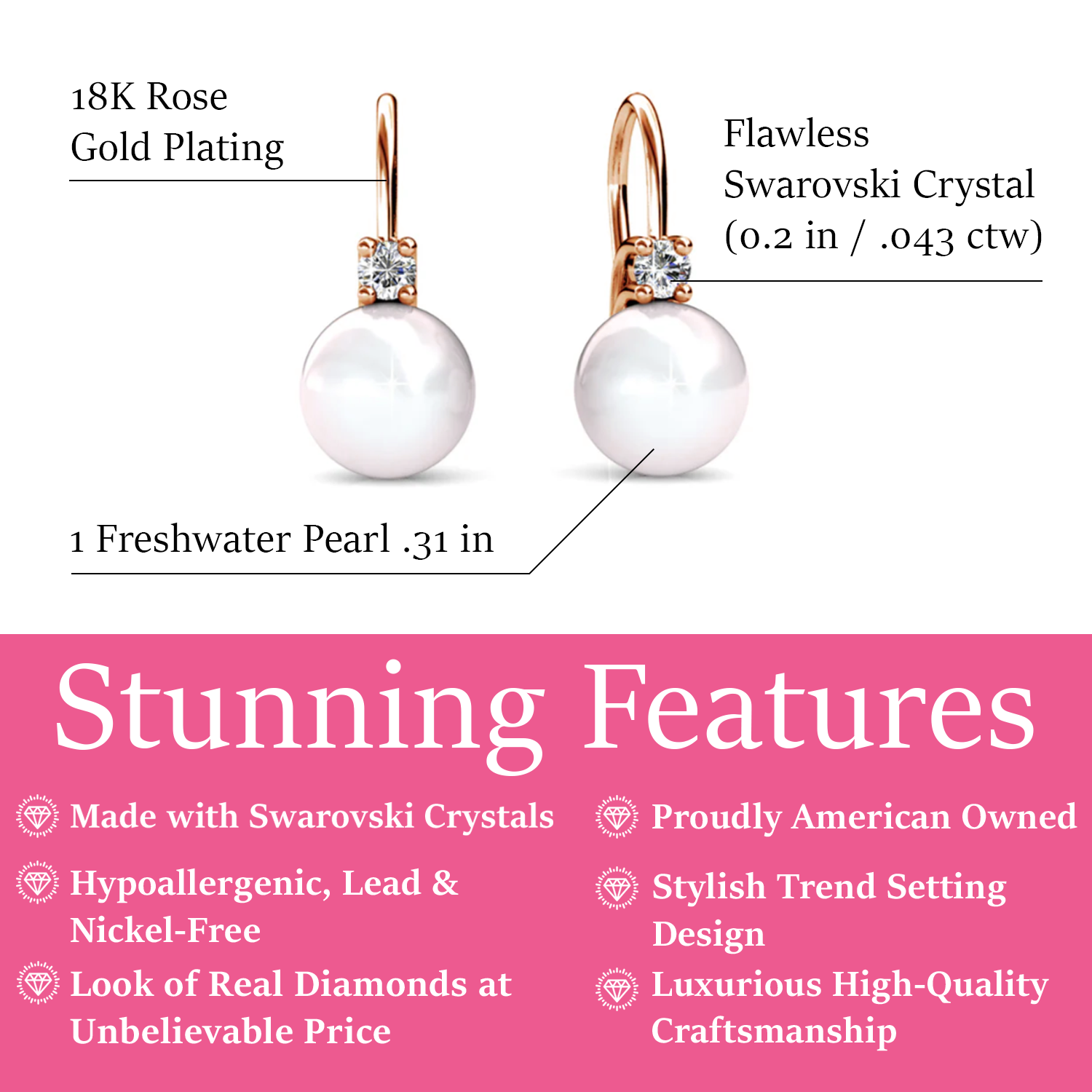 Cassie 18k White Gold Pearl Drop Earrings with Swarovski Crystal