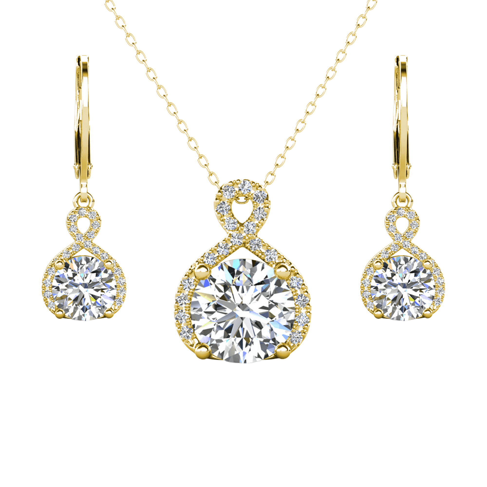 Alessandra 18k White Gold Plated Infinity Earrings and Necklace Jewelry Set with Simulated Diamond Crystals
