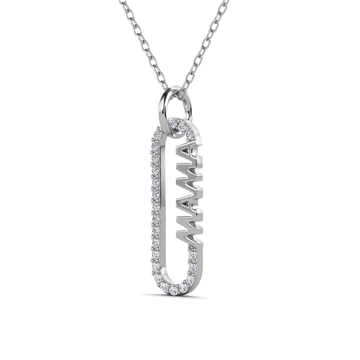 Elaine 18k White Gold Plated Mama Necklace with Swarovski Crystals & Heartfelt Message for Mom