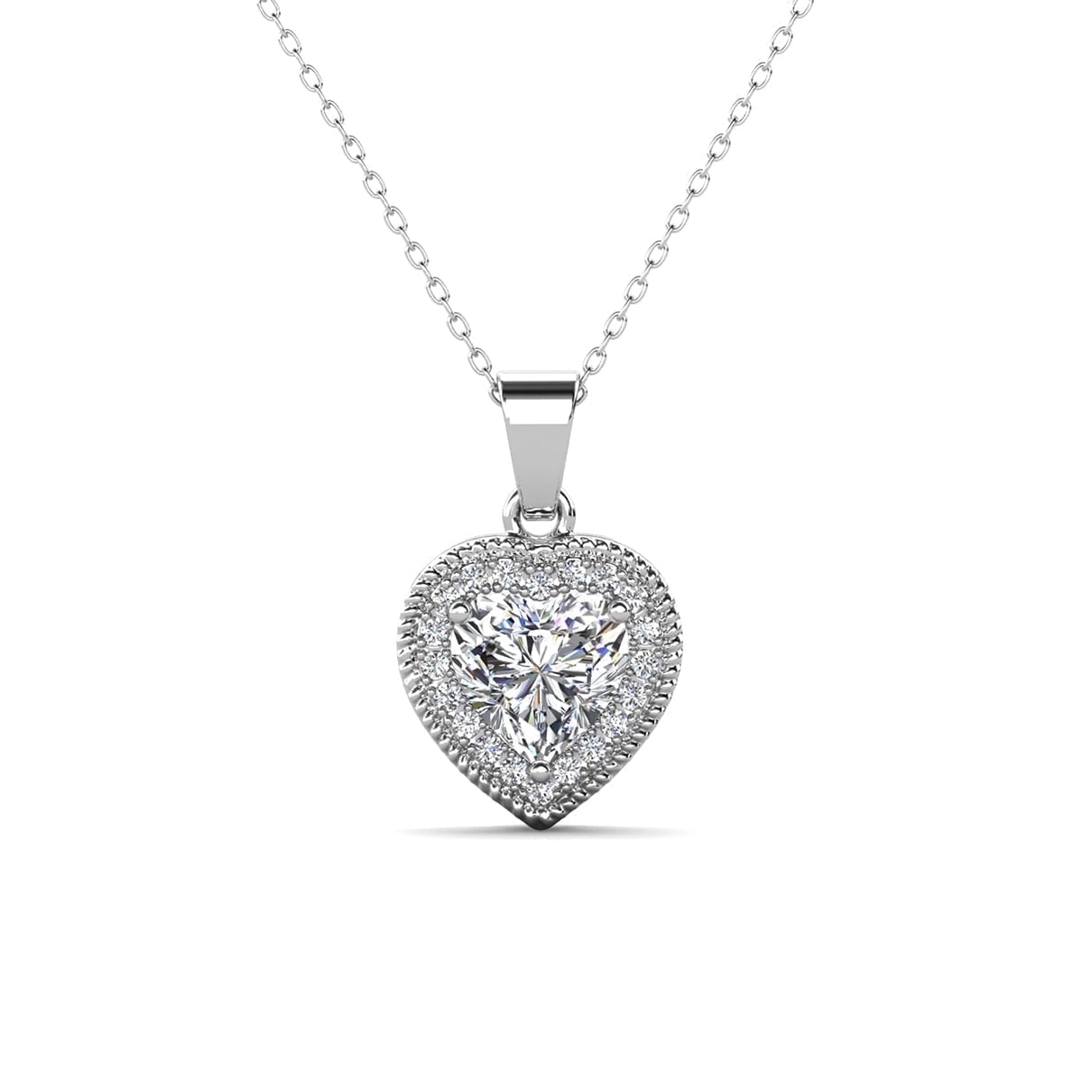 Coraline 18k White Gold Plated Heart Stud Earrings and Necklace Jewelry Set with Simulated Diamond Crystals