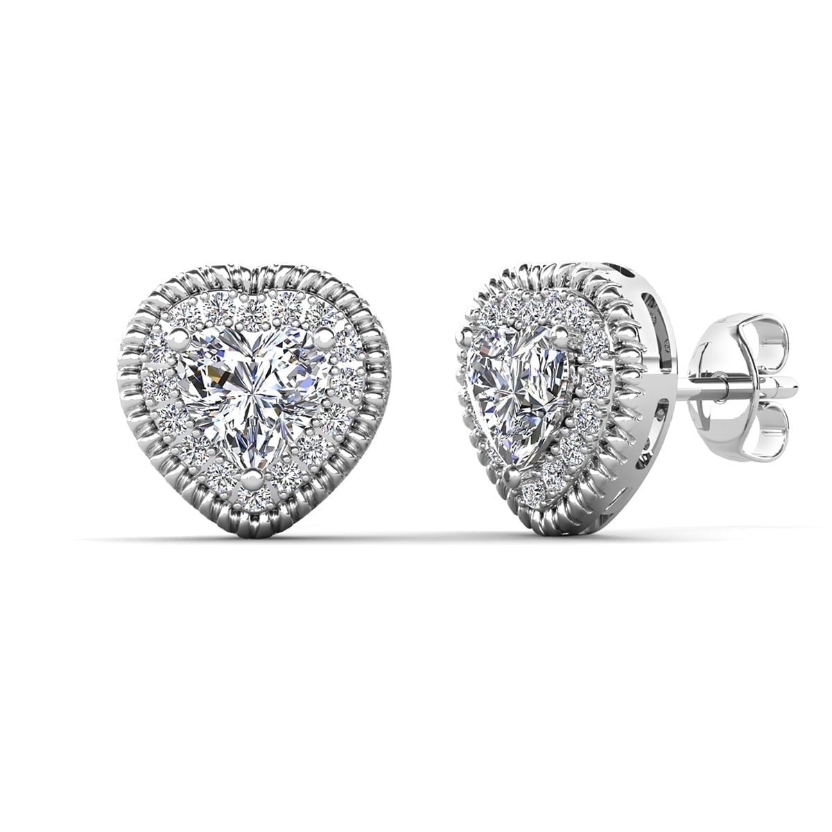 Coraline 18k White Gold Plated Heart Stud Earrings and Necklace Jewelry Set with Simulated Diamond Crystals