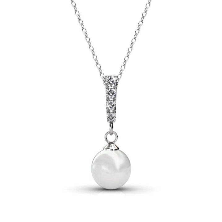 Gabrielle 18k White Gold Plated Pearl Drop Earrings and Necklace Jewelry Set with Swarovski Crystals