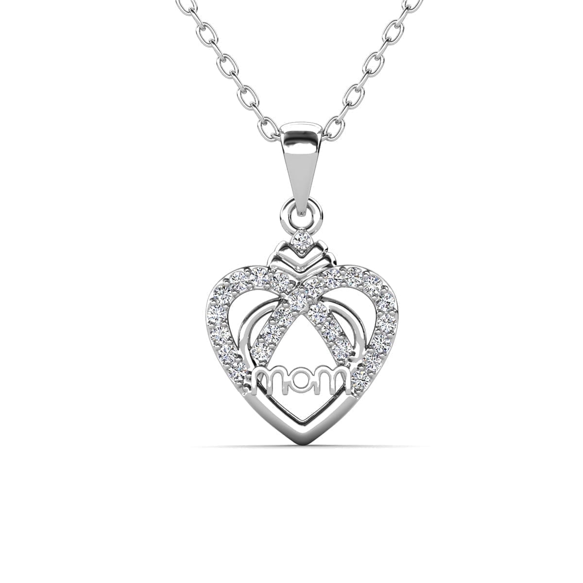 Jenna 18k White Gold Plated Necklace with Swarovski Crystals & Heartfelt Message for Mom
